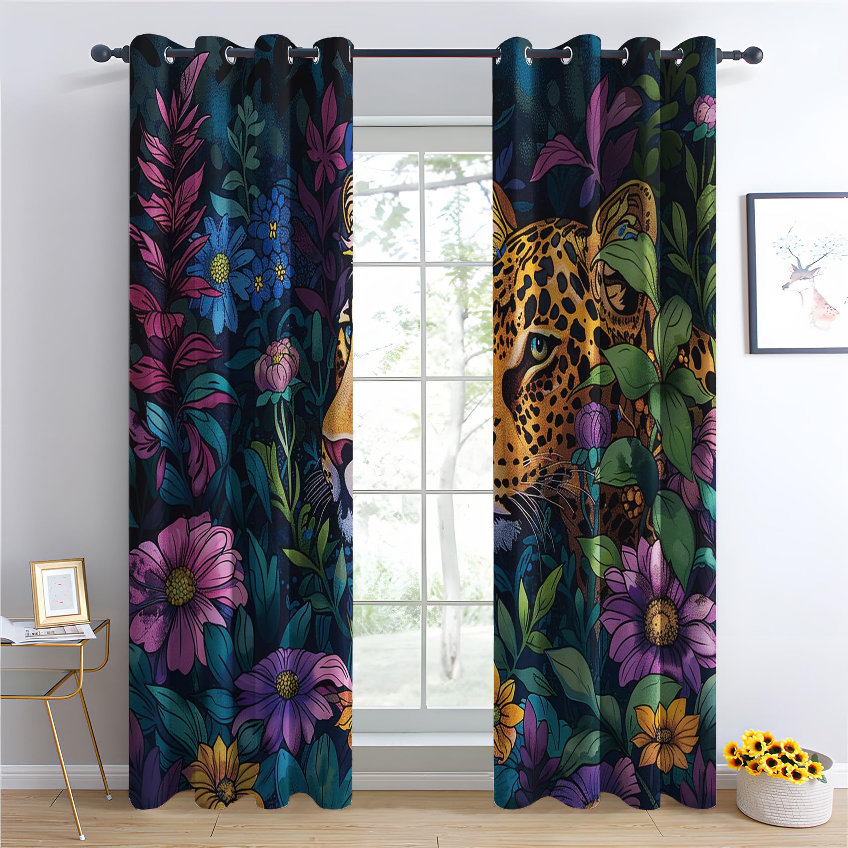 Vorhänge Leopard Muster - Gepard Dschungel Fenster Gardinen mit Ösen, Vorhang Blickdicht Verdunklungsvorhänge Thermovorhang für Wohnzimmer Schlafzimmer Deko 2er Set, H 175 x B 140 cm Q-&303