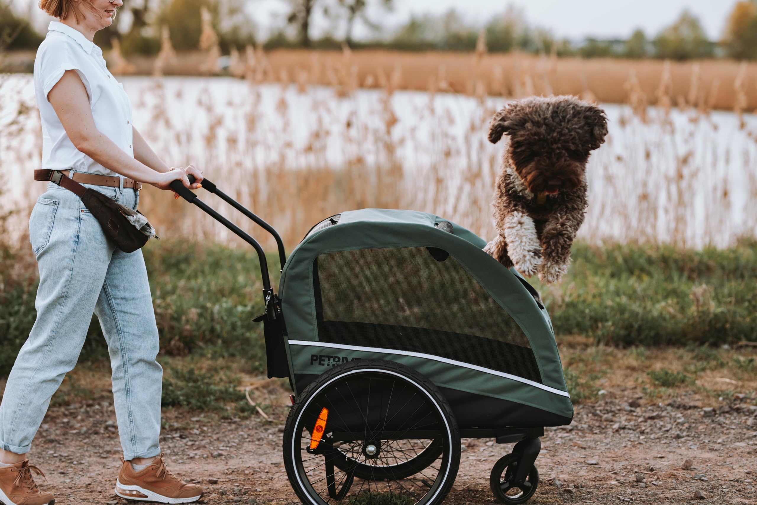 Fahrradanhänger Hunde bis 40KG und Hundebuggy Active ONE 2in1 Hundeanhänger Gefedert für Fahrrad