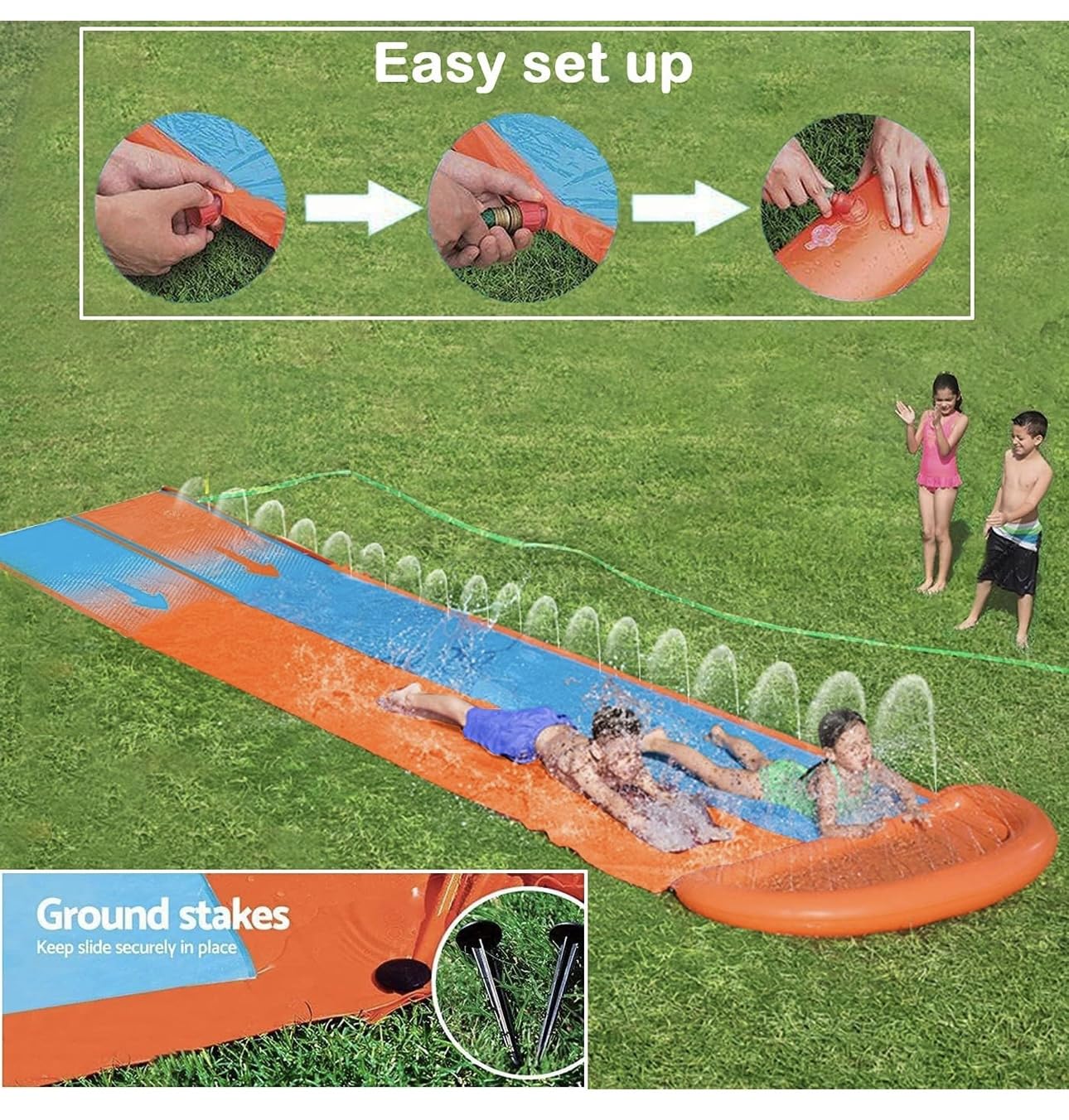 Richtots Premium 16ft Inflatable Water Splash Lawn Slide, Outdoor Double Lane Water Slip for Kids & Sprinkler Backyards Garden Waterslip Racing Lanes and Pool Slide (16 ft × 4.6 ft) - Image 3 thumbnail
