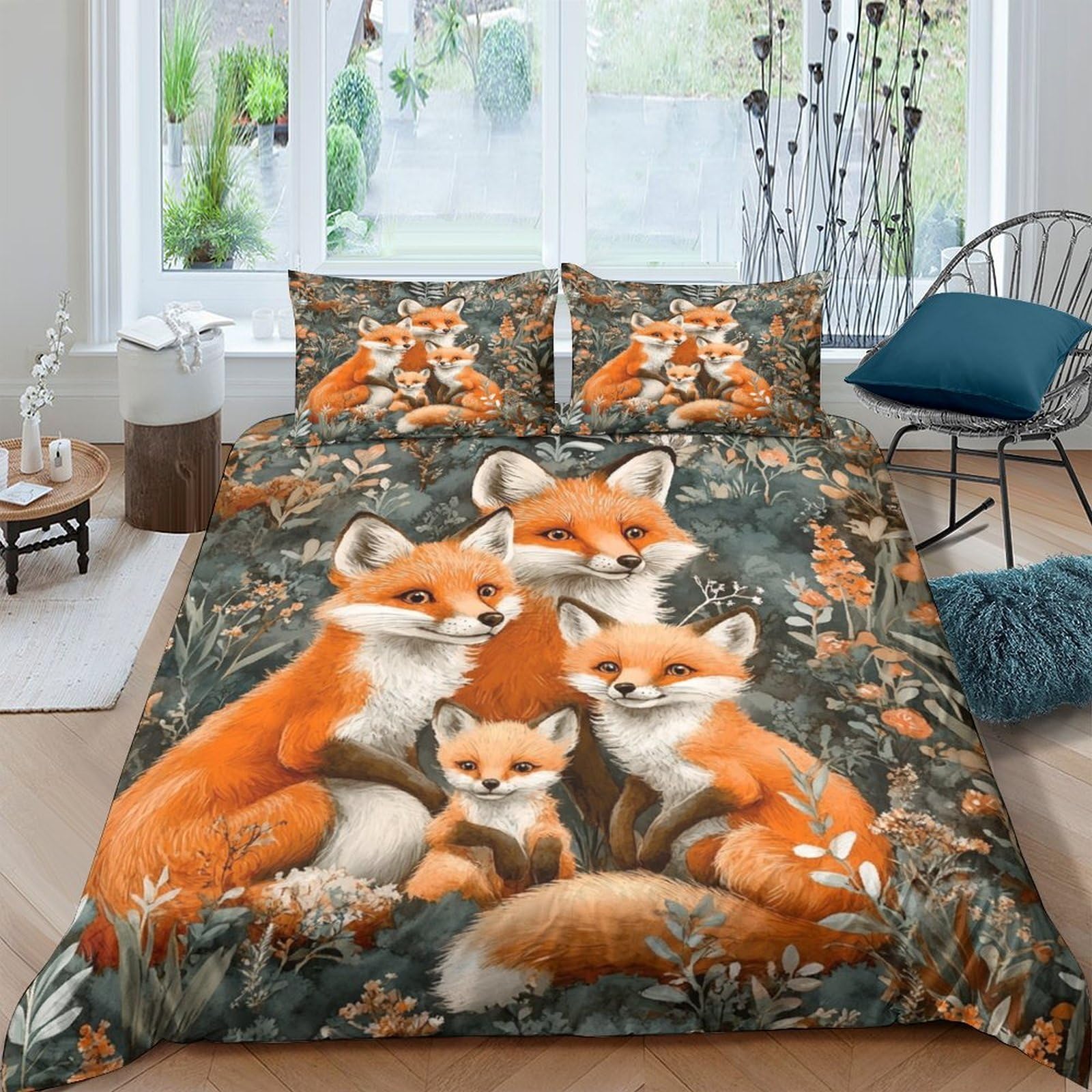 Ctjqhvkz Style-7 3D Printed Fox Family Fitted Sheet Microfiber Orange Woodland Forest Mattress Cover For Bedroom Guest Room Decor Single（135X200cm）