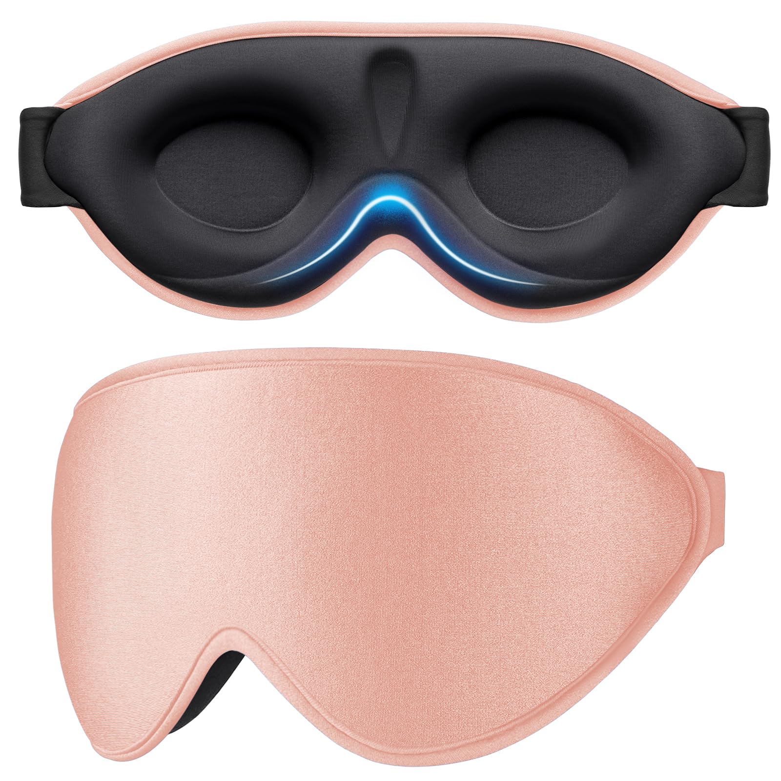Gritin Schlafmaske für Seitenschläfer, 3D Augenhöhlen Schlafbrille mit Verstellbar Gummiband, Lichtblockierend und Atmungsaktiv, Bequem Augenmaske für Mann und Frau, 2 Paar Ohrstöpseln, Graurosa