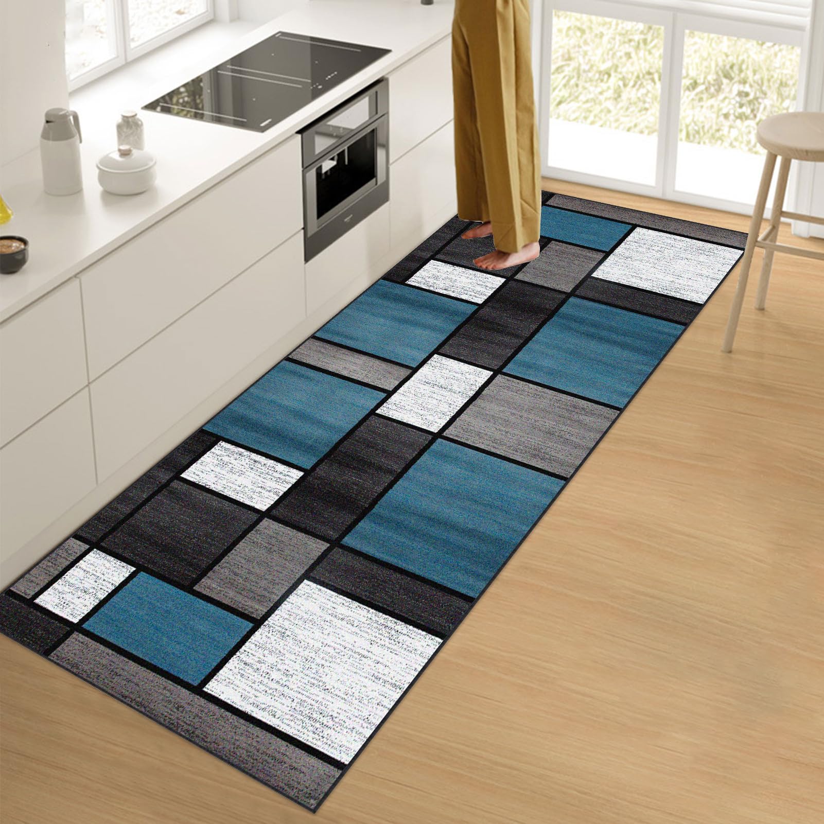 Alfombra Antideslizante para Pasillos Larga 80 x 300 cm Geometría Moderno Alfombra Corredor Alfombra Cocina Absorbente Lavable Alfombra Entrada Interior Largo para Lavandería Sala de Estar