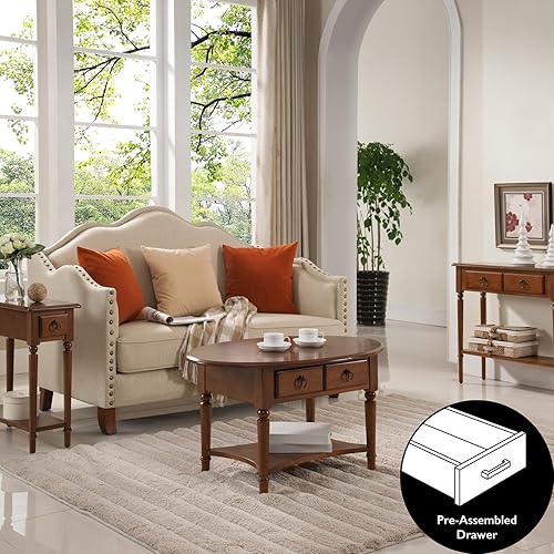 Miniatura 29 de Leick Home 10109-CH Mesa de centro ovalada pequeña con estante, color cereza chocolate Chocolate Cherry,blanco (Orchid White),Nuez pacana,Roble de