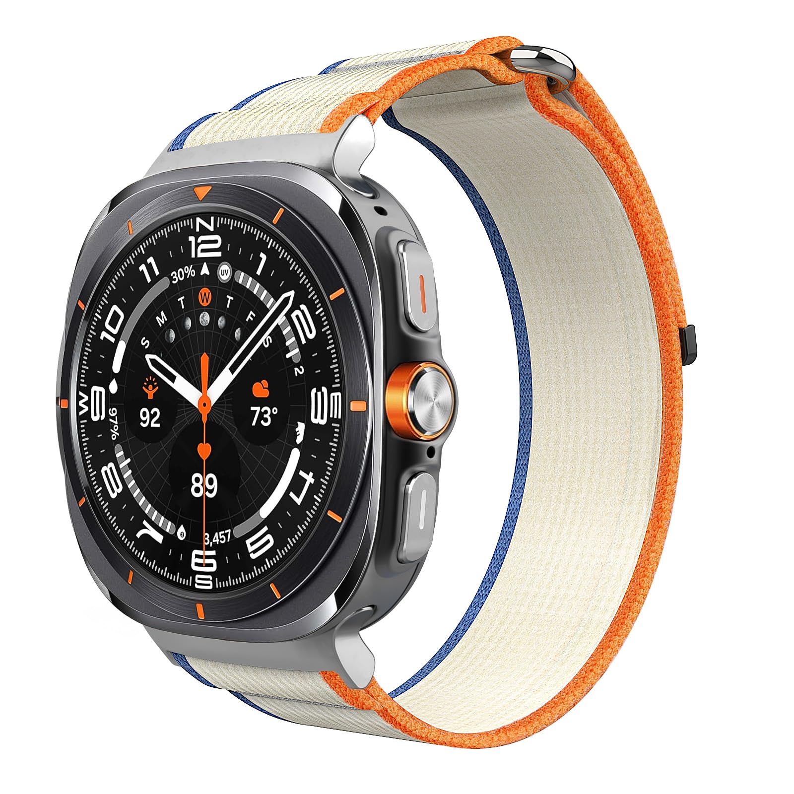 Trail Loop Nylon Band for Samsung Galaxy Watch Ultra 47mm(2025/2024) for Men Women, Soft Woven Elastic Woven Sport Watch Band, Orange with Beige