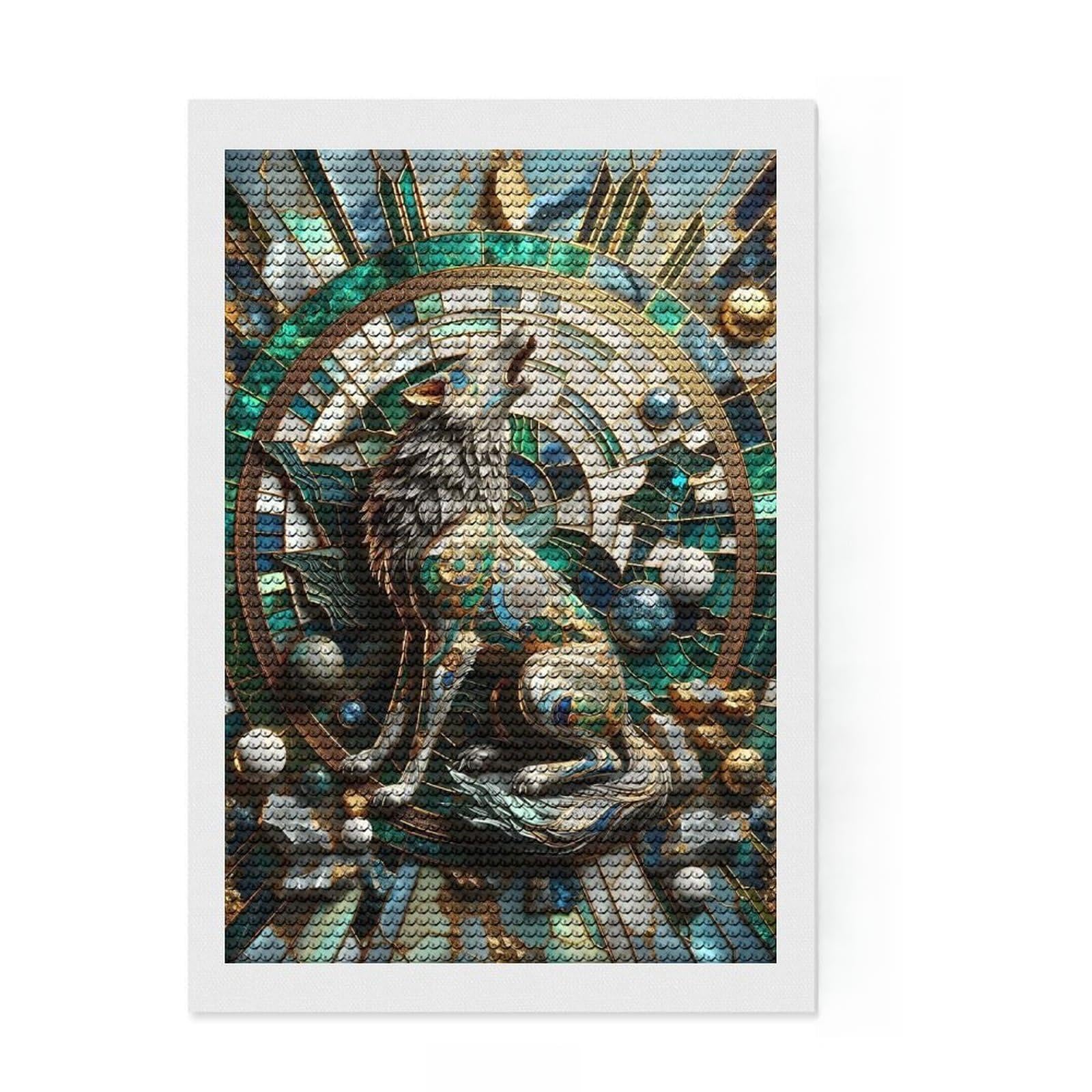 Junmoney Abstract Lone Wolf Art Full Drill Diamond Painting Kit 8"x12", Relaxing DIY, Aesthetic Room Decor, Modern Decor, Decor Project
