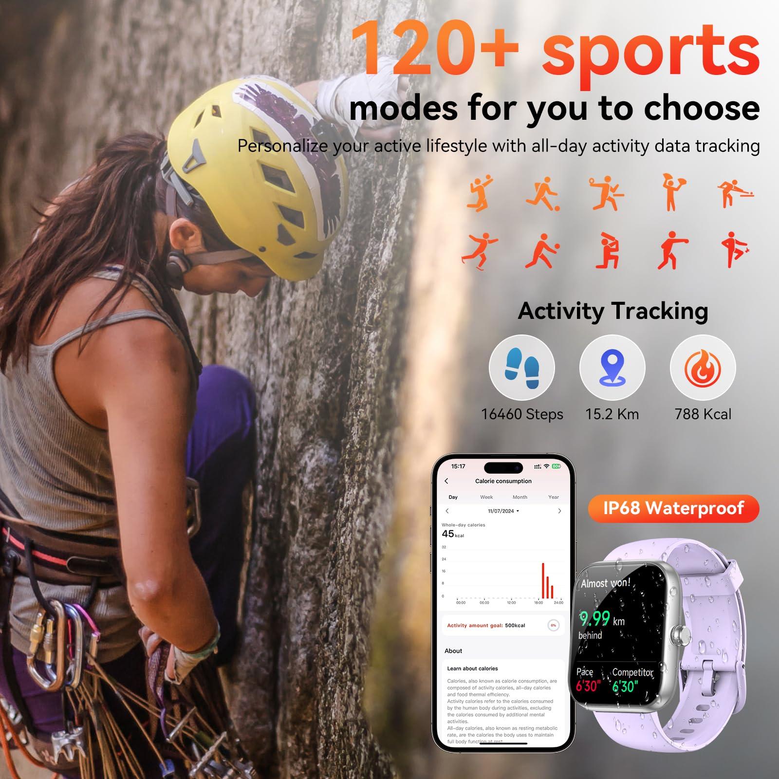 Smart Watch con Alexa integrato, 1,8 pollici HD Health Fitness Tracker, chiamate/notifiche Bluetooth, oltre 120 modalità sportive, monitoraggio della frequenza cardiaca/sonno 24/7, impermeabile IP68