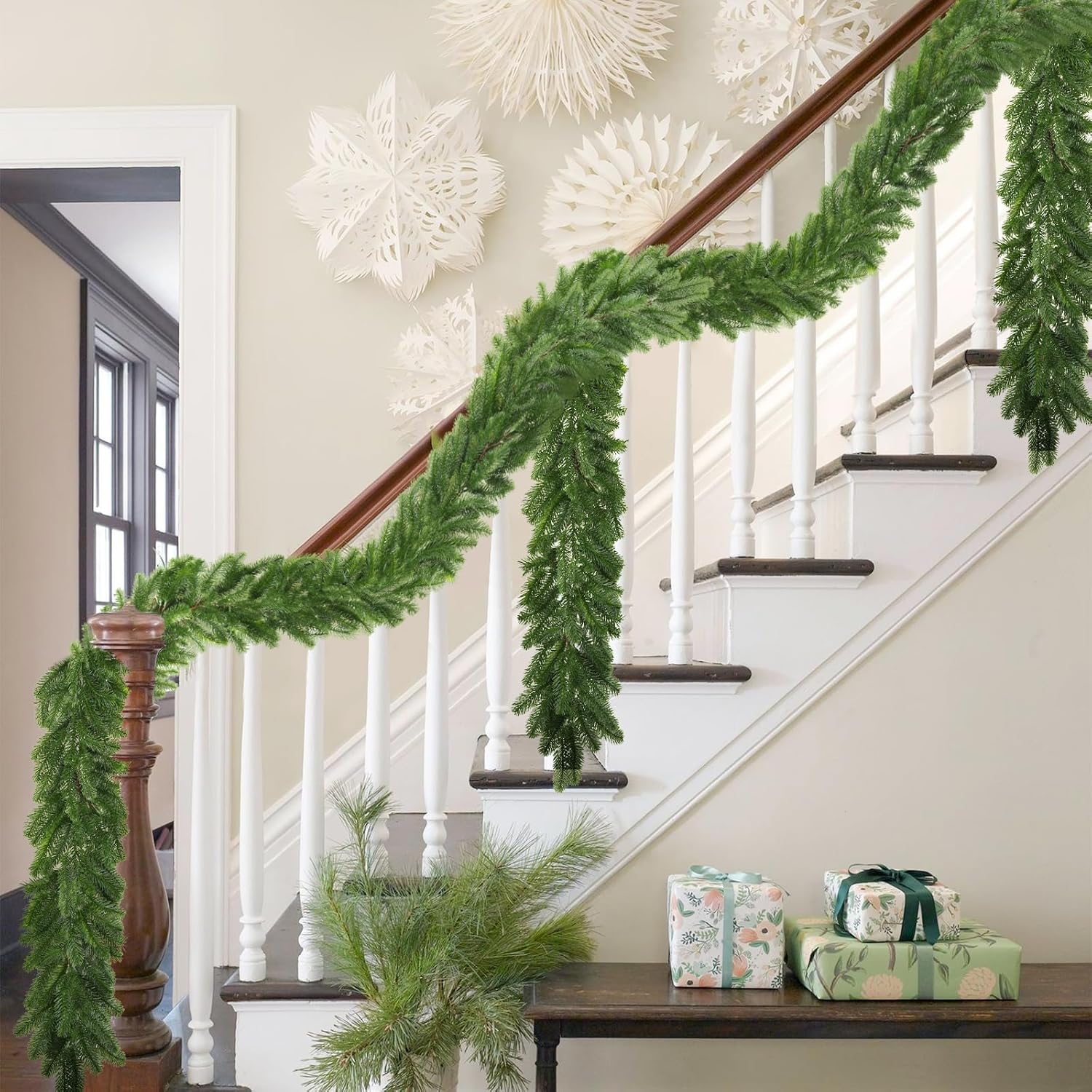 6ft Artificial Christmas Norway Spruce Garland, Real Touch Greenery Winter Garland Decor for Home, Fireplace, Wall, Porch, Table, Mantle, Indoor Outdoor Decoration