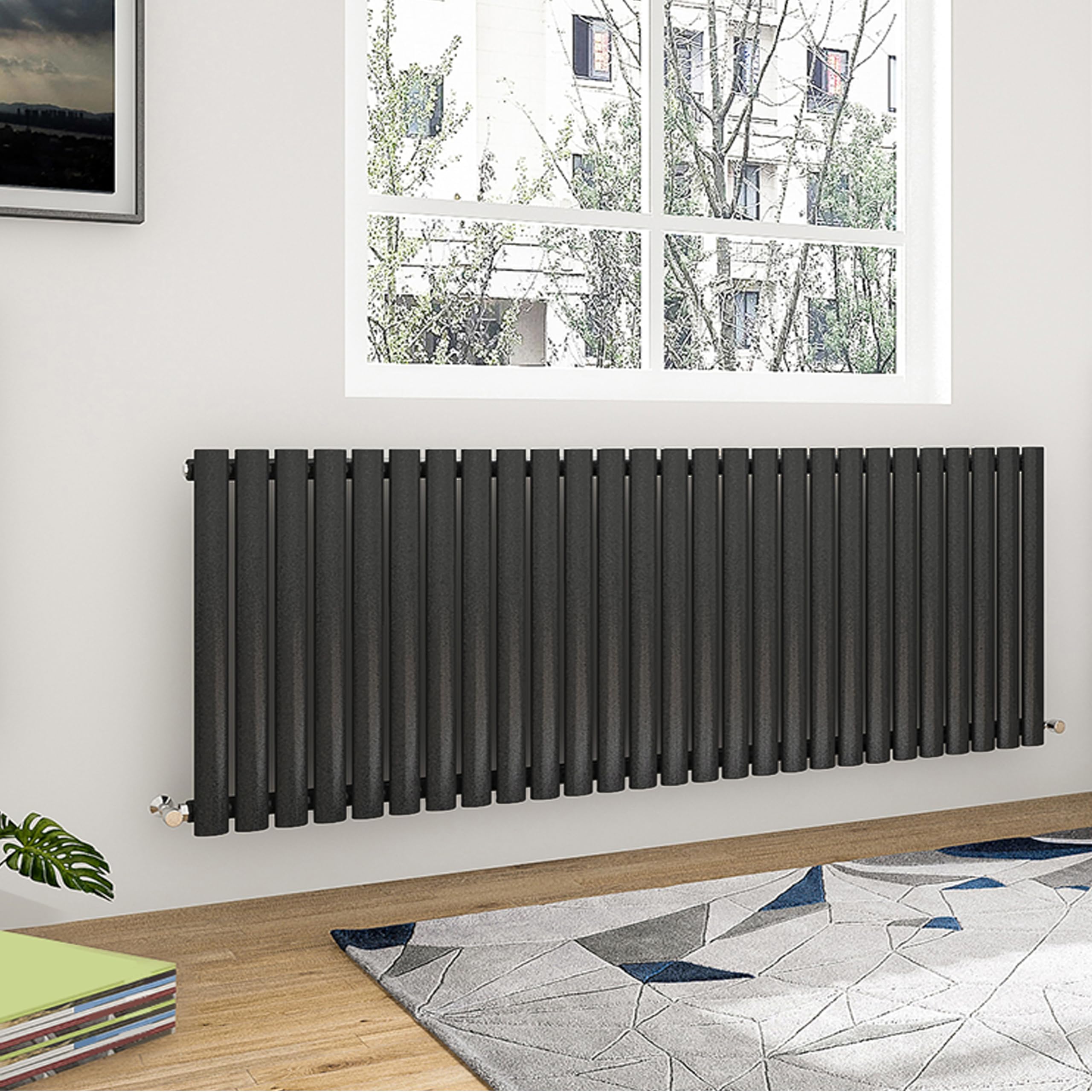 Biubiubath Oval Black Double Modern Central Heating Radiator Designer 600x1416mm Radiator โ image 1