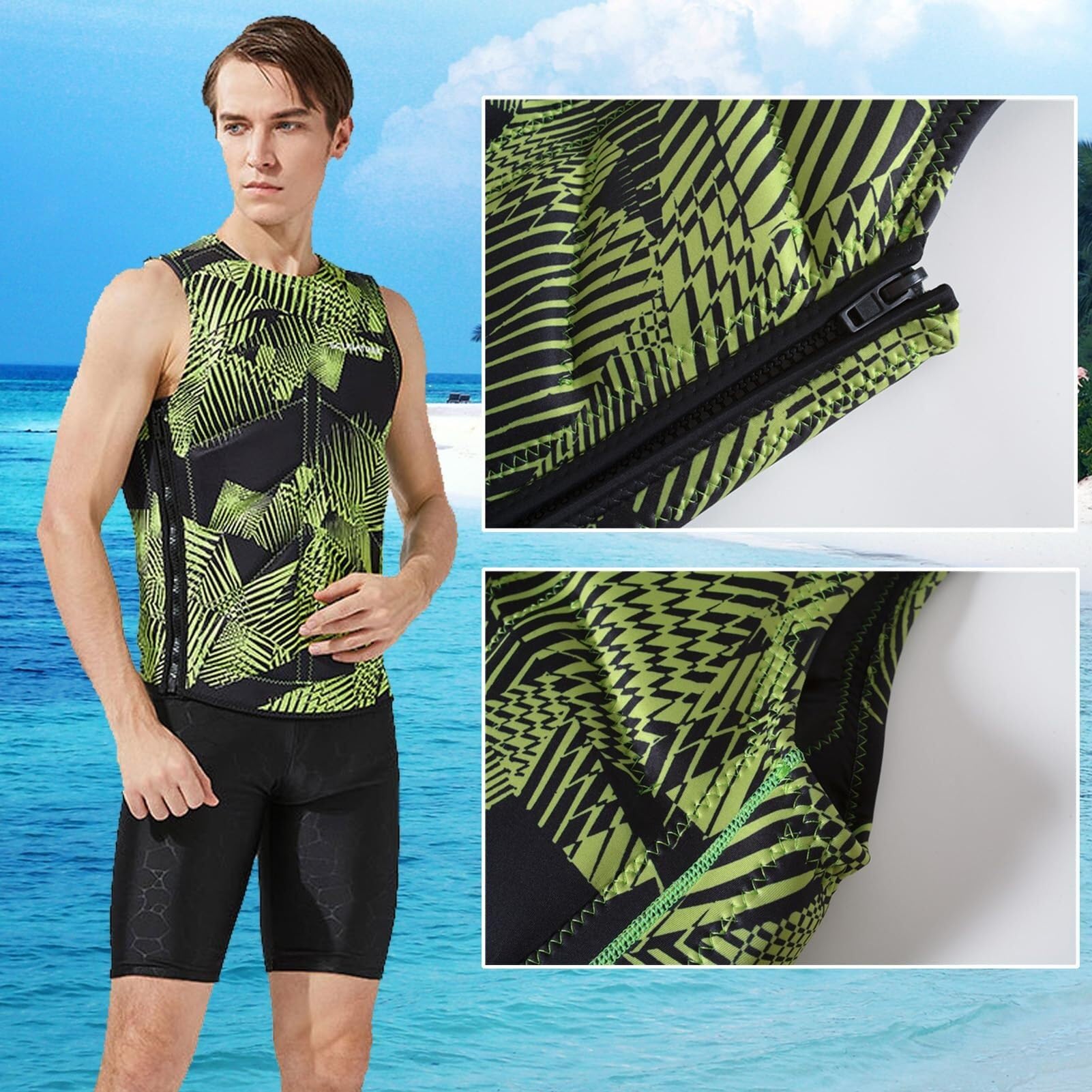 Swim Vest Adult Neoprene High Buoyancy Anti-Collision Side Zipper Swim Vest Water Sports Boating Fishing Kayaking Surfing Canoeing Rafting Outdoor Safety Gear Equipment