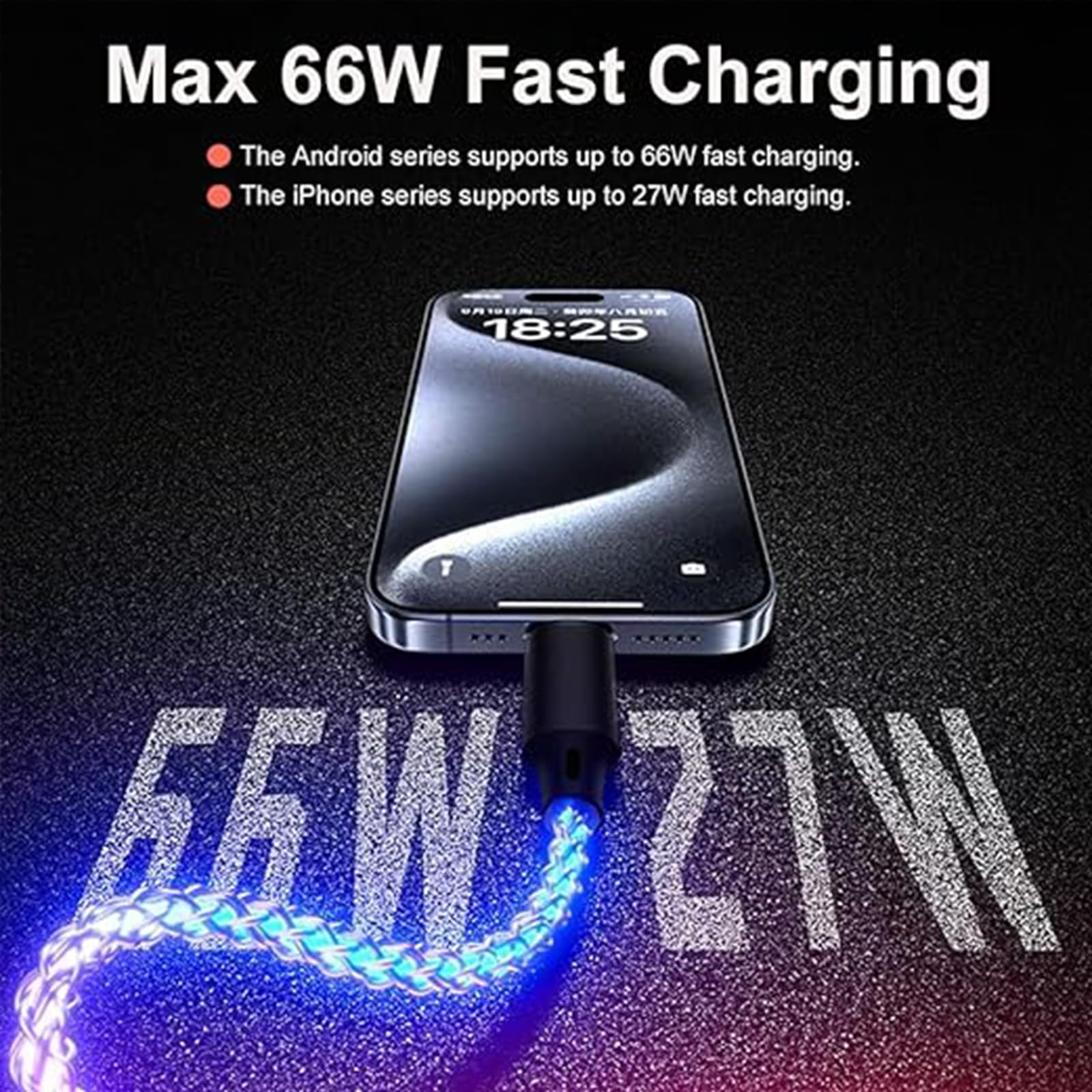 USB C auf Typ C LED beleuchtetes RGB USB C Ladekabel Schnellladekabel für iPhone 15 Pro Max Plus, iPad Mini Pro Air, MacBook und Galaxy Note Pixel usw. (66 W 91 cm)