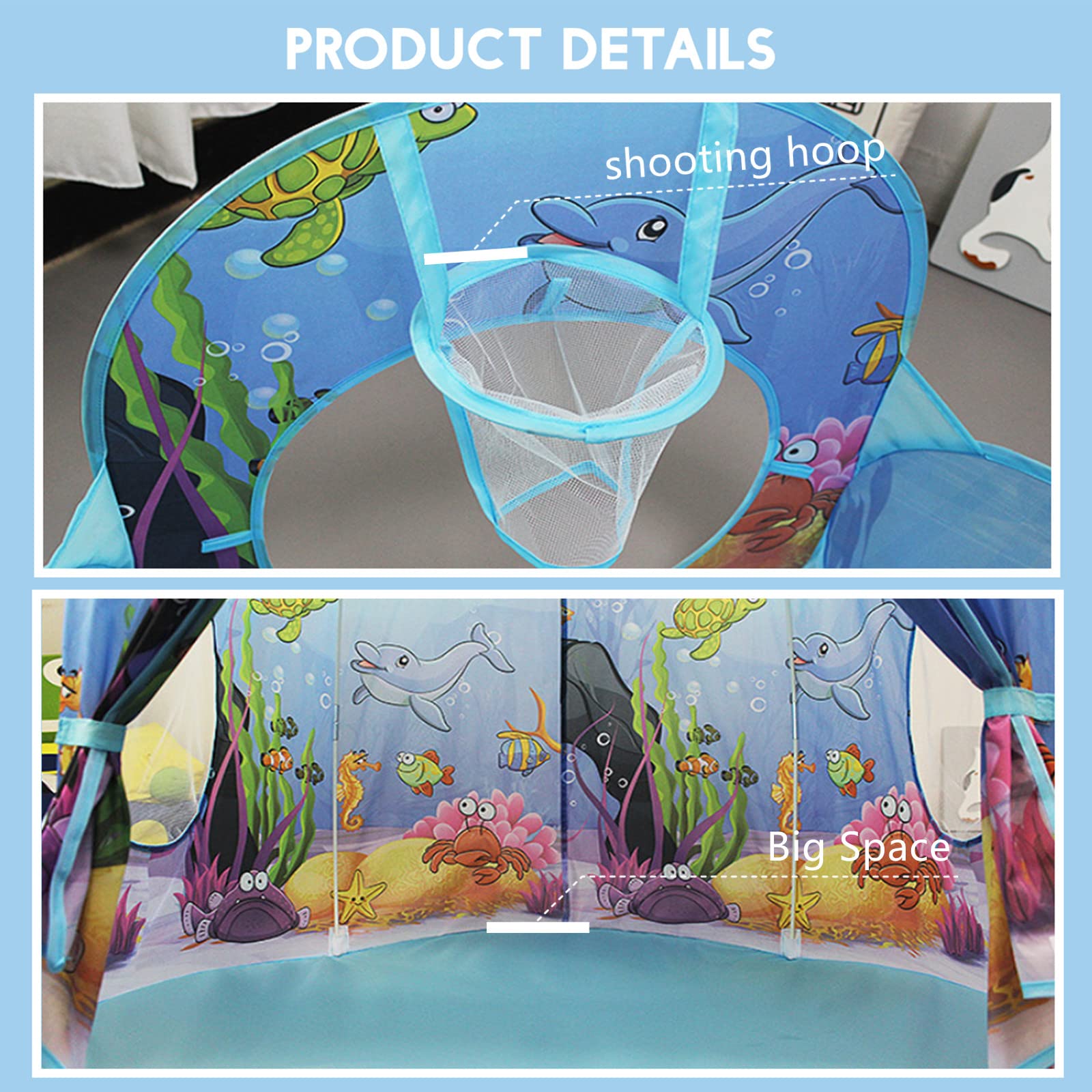 3 in 1 spielzelt mit Tunnel, kinderzelt mit Tunnel,Blue Ocean Kinderzelt,krabbeltunnel mit Zelt, großes Gartenspielhauszelt,Mädchen drinnen und draußen