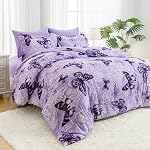 ARTALL Lightweight Microfiber Twin Size 2 Pieces Comforter Set with 1 Sham, Purple Paisley Floral Butterfly Pattern All Season Bedding Set