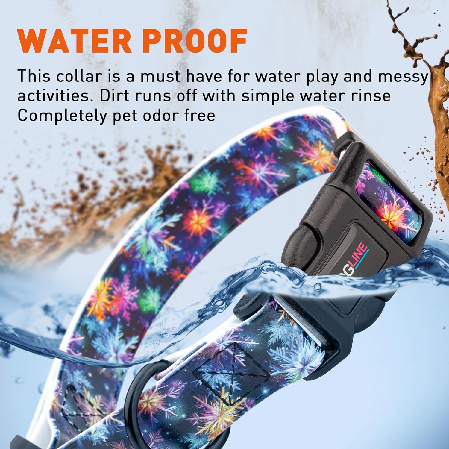 DOGLINE Biothane Waterproof Quick Release Dog Collars - Strong Collar, Odor-Proof, Easy to Care, Fits Dog Collar for Large Dogs (Vibrant Snowflakes, 1" W by 15-23" L)