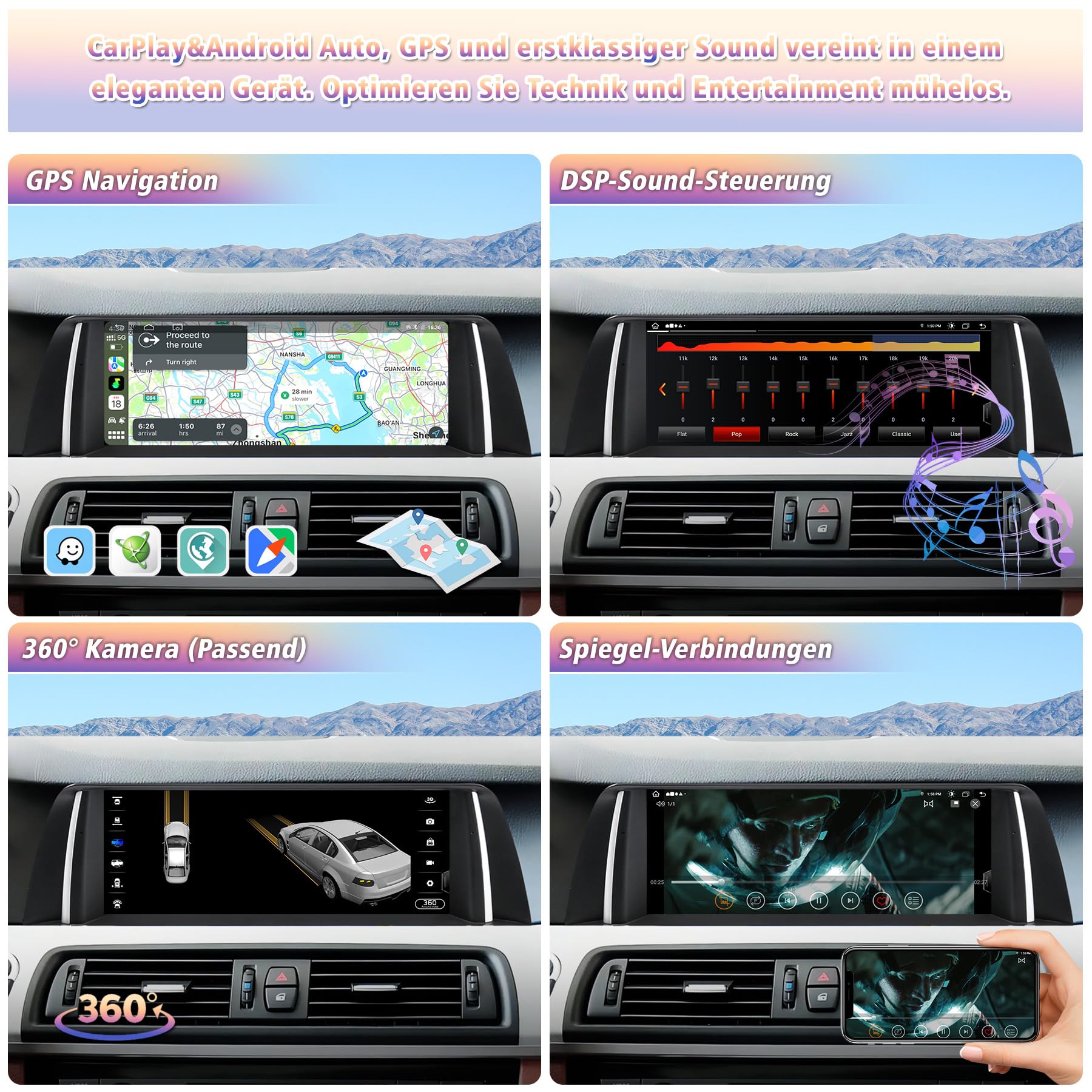 Android 14 10,25-Zoll-Touchscreen Autoradio für BMW 5er F10/F11 (2010–2012) – Kabelloses CarPlay/Android Auto, Original-OEM Beibehalten, HD-IPS-Display, GPS-Navigation, Mirror Link, nur CIC-System