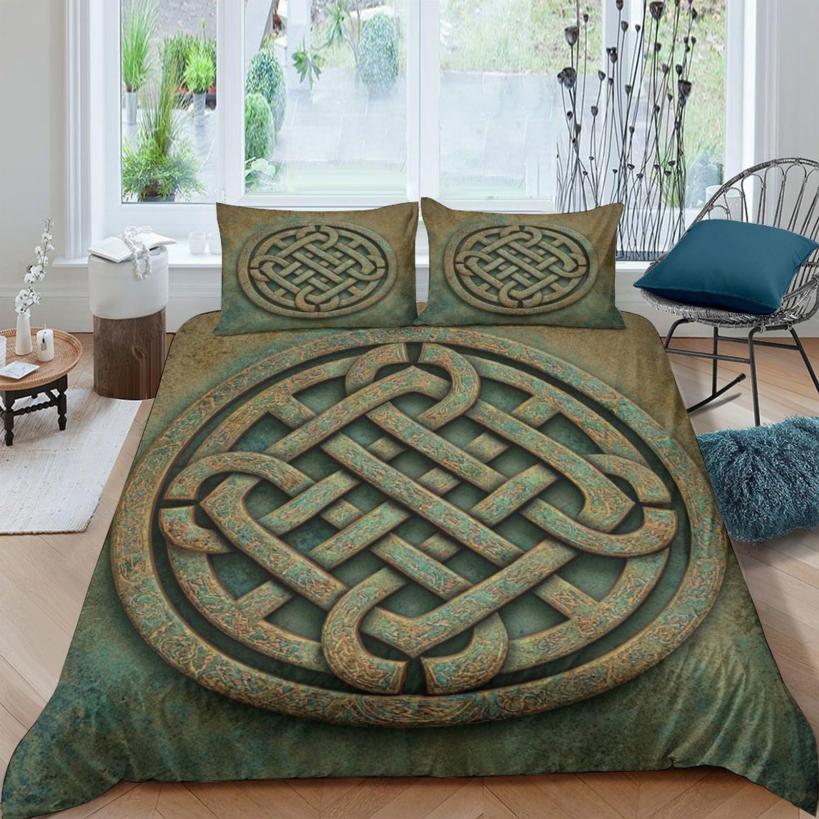 Ctjqhvkz Style-6 3D Printed Celtic Knot Fitted Sheet Microfiber Green Vintage Pattern Mattress Cover For Bedroom Dorm Decor Easy Care Single（135X200cm）