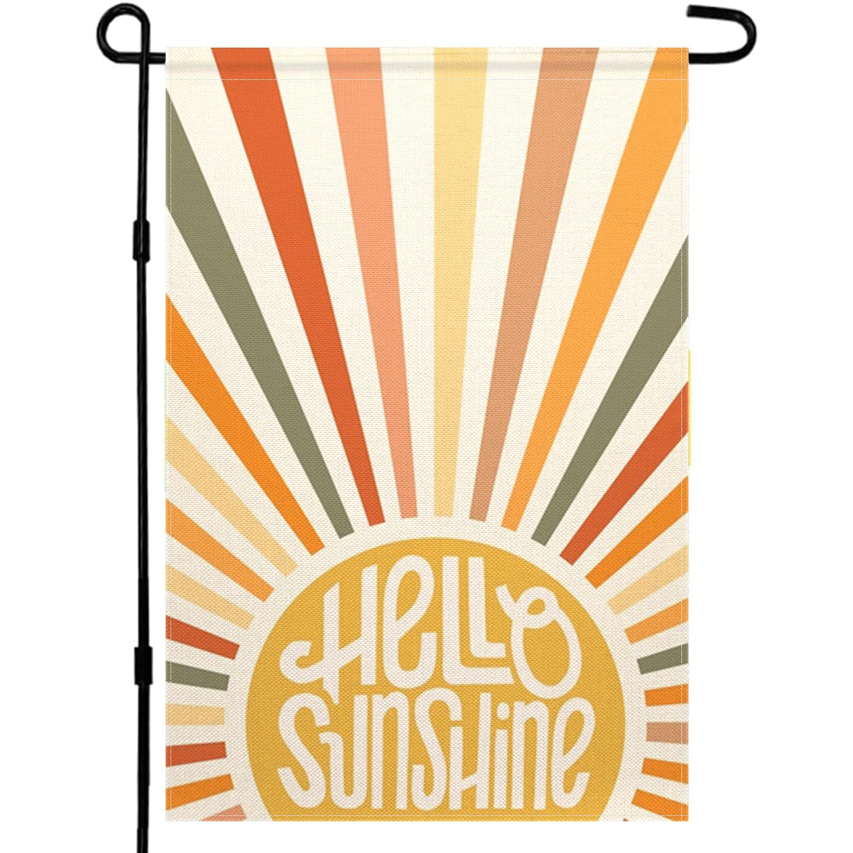 Canessioa Hello Sunshine Garden Flag Boho Rainbow Sun 70s Groovy Garden Flag 12x18 inch Double Sided Small Burlap Yard Flag Vertical Seasonal Farmhouse Wedding Yard Outside Decorations