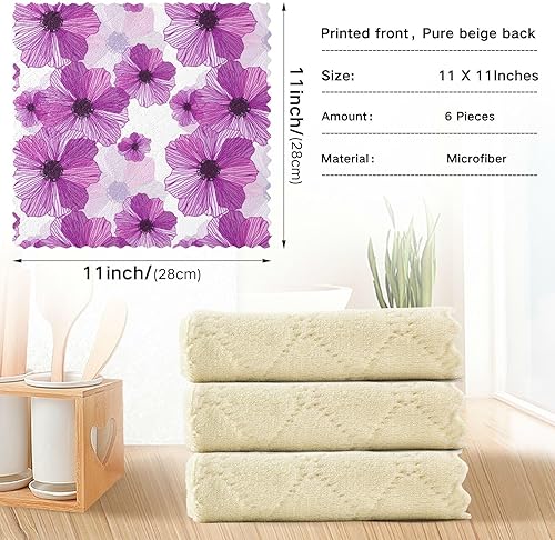 Miniatura 4 de Romantic Flower Set of 6 Fast Drying Microfiber Dish Towels for Kitchen Decorative Quality Tea Cup Kitchen Towels Reusable for Bathroom Sink