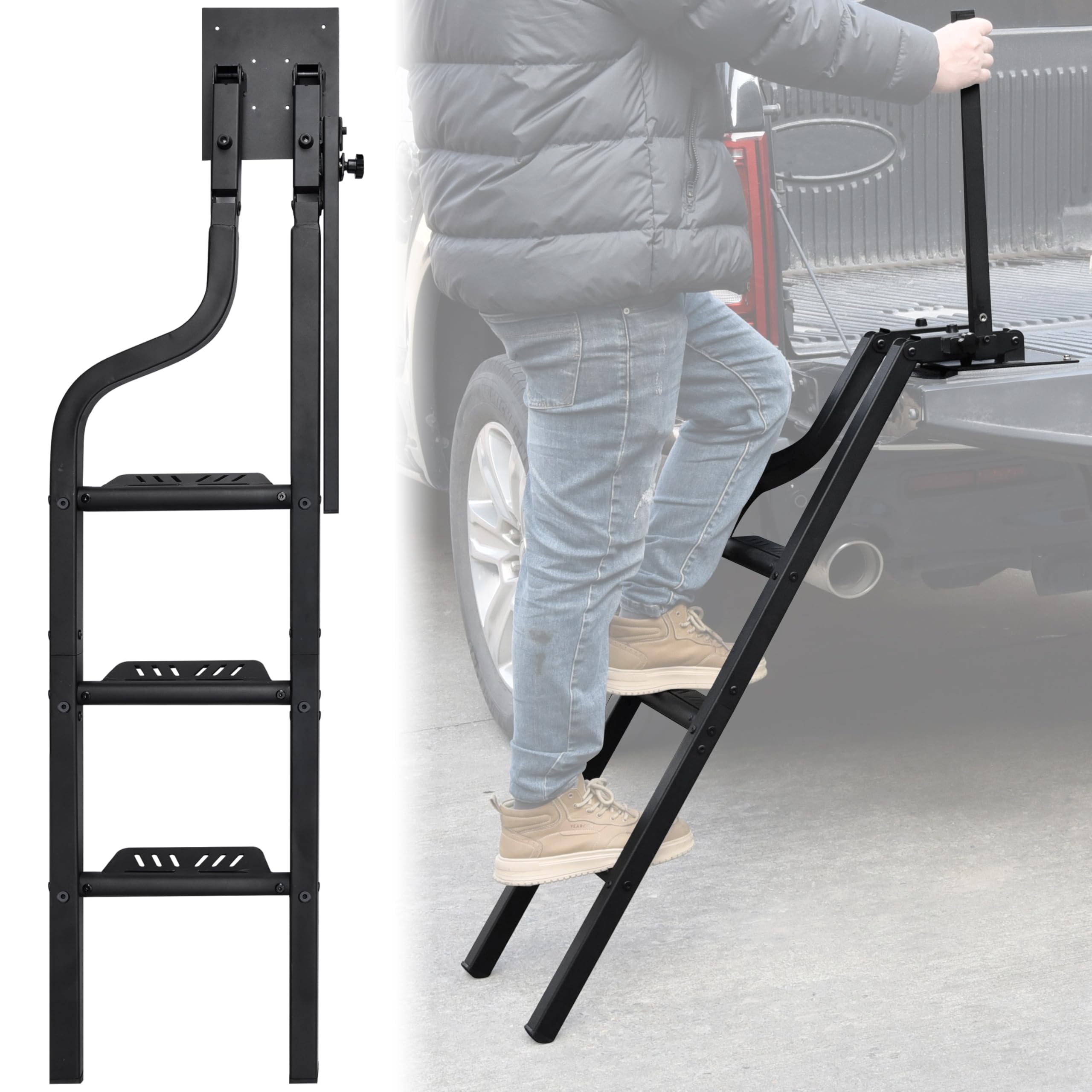 45" Universal Foldable Pickup Truck Tailgate Ladder with Handrail