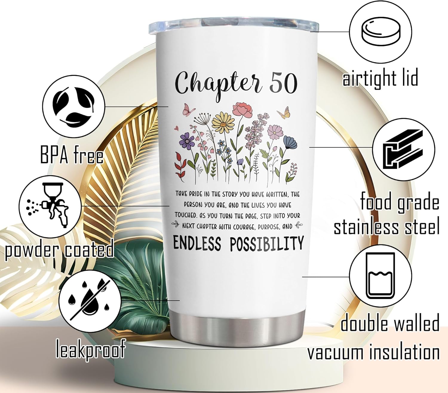 50th Birthday Gifts for Her Tumbler 20 Oz, 50th Birthday Gifts for Women, 50 Year Old Gifts for Women, Happy 50 Birthday Decorations Cup Mug Gifts for Woman Mom Grandma Wife Sister Friend - Image 2