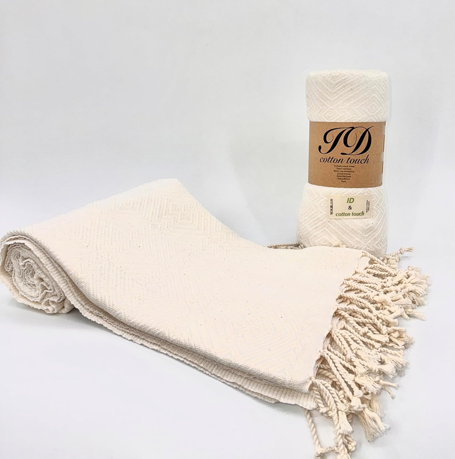 100% Cotton Turkish Beach Towels Great for Beach, Bathroom Towels Adult Travel Essentials Cruise Accessories Vacation Yoga Mat Soft Feel High Absorbent Sand Free Quick Dry (Atom White)