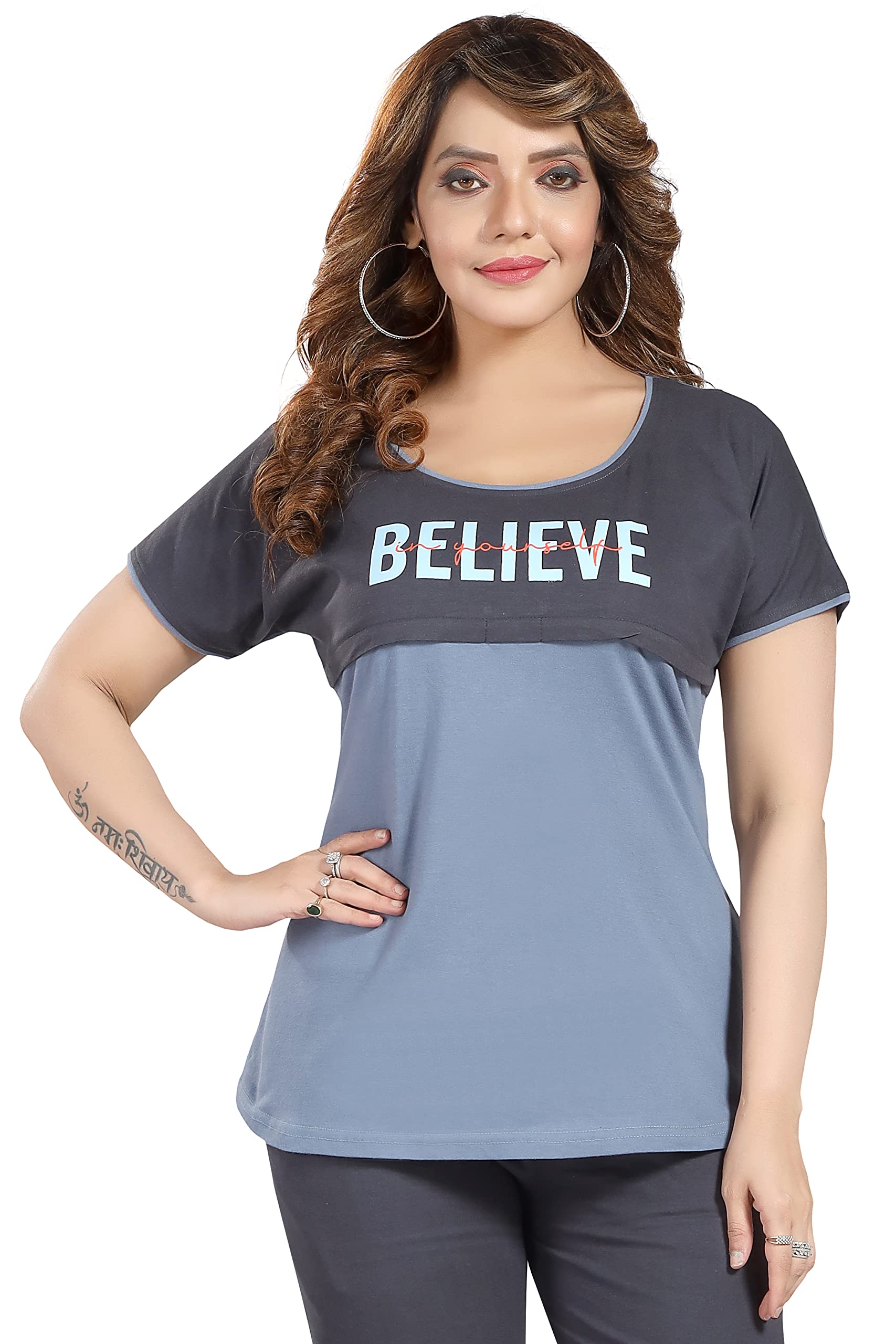 ATTEMPT Printed Women Nursing/Maternity/Feeding Top (X-Large, Pastel Grey) - Image 7 thumbnail