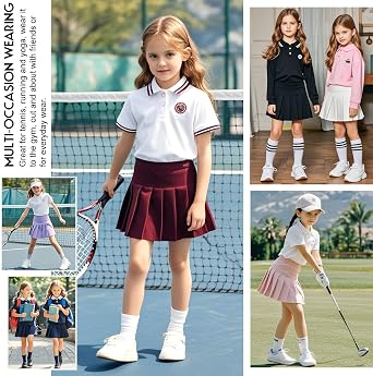 Bezioner Girls Tennis Skirt A-Line Pleated Skirt with Shorts Pocket Uniform Skort for Golf Athletic Cheerleading