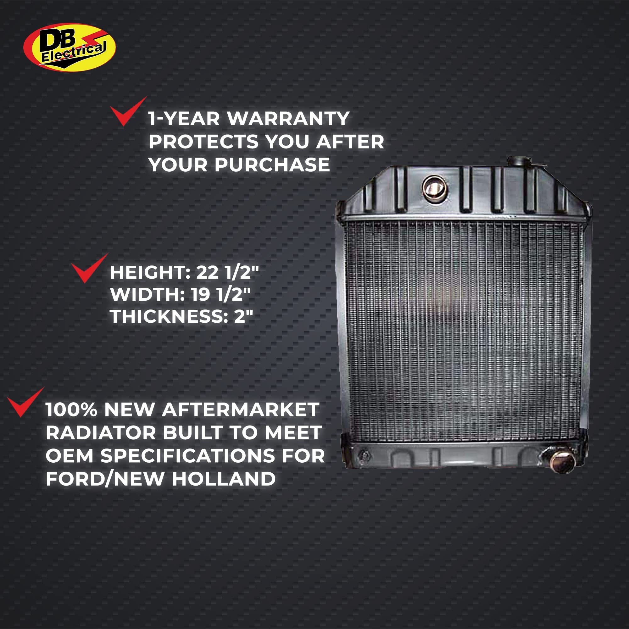 New Complete Tractor Radiator 1106-6311 Compatible with/Replacement for Farmtrac 545, 555, Ford/New Holland 2000 Series 3 Cyl 65-74, 2300, 230A, 231, 2310, 233, 234, 2600, 2610, 2810, 2910, C7NN8005H