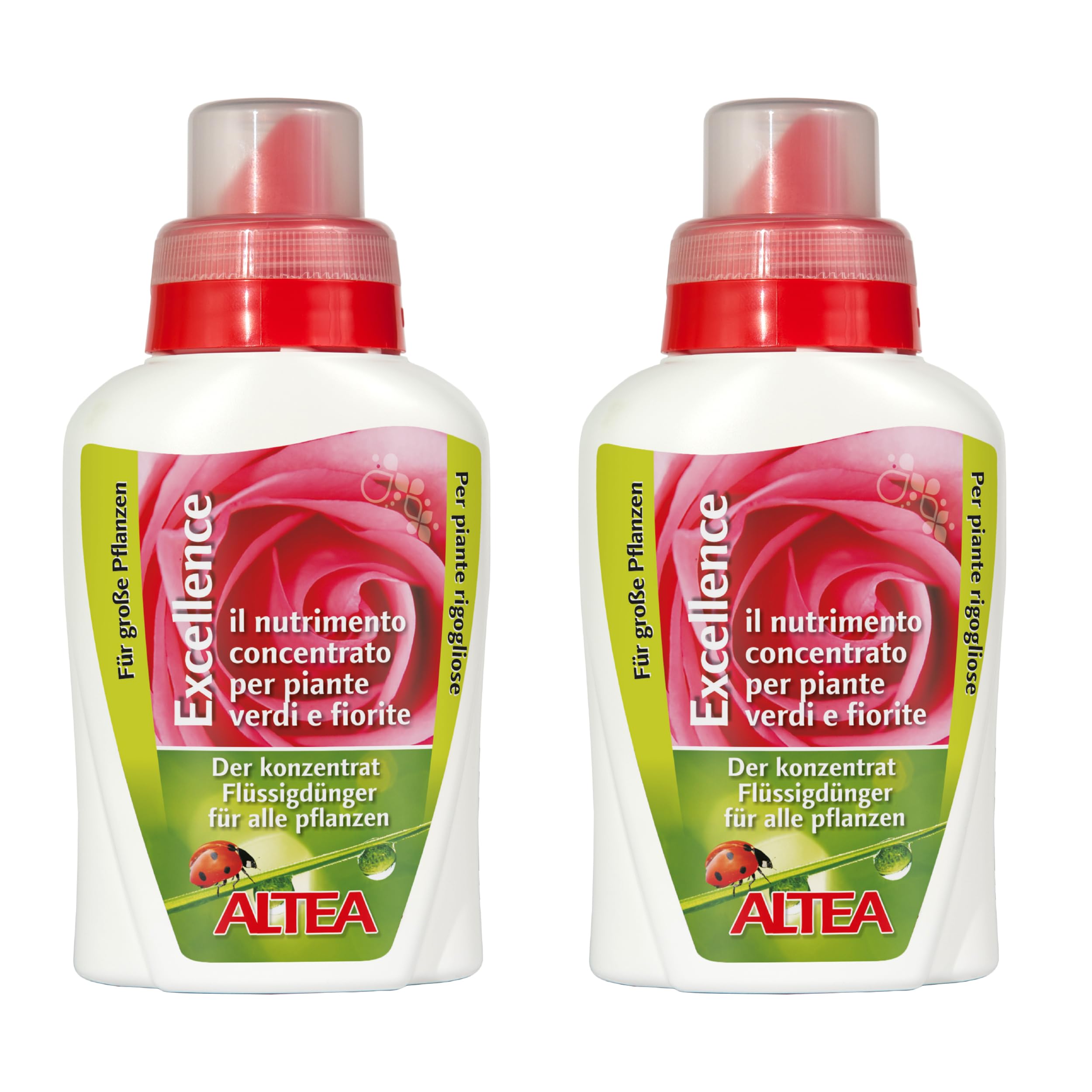 Altea Excellence Flüssigdünger Konzentrat für Pflanzen und Blumen, Vollnahrung für grüne und blühende Pflanzen, mit natürlichen Extrakten, belebt die Pflanze, Dosierflasche (2 x 300 ml)