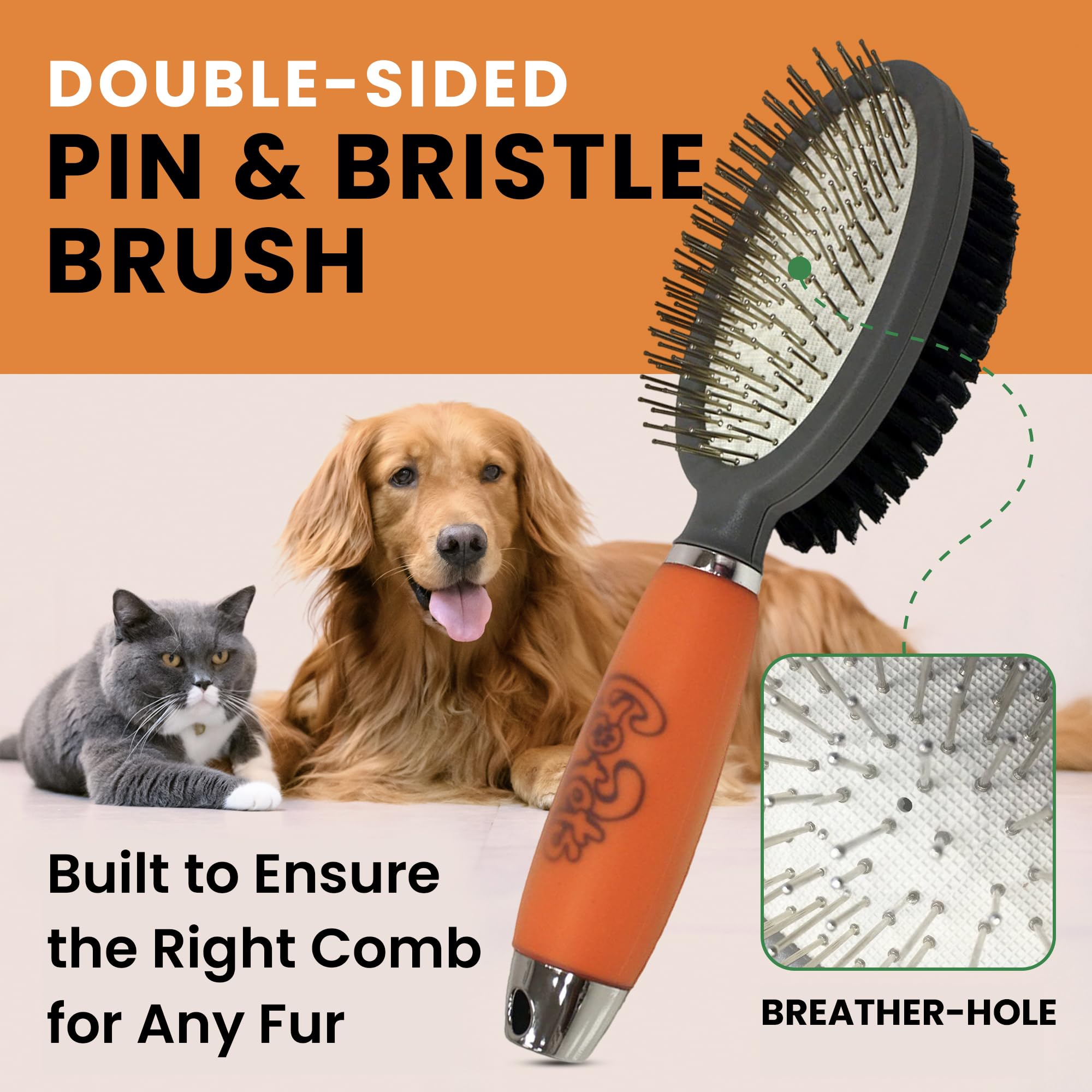 GoPets Double-Sided Pin & Bristle Brush – Grooming Tool for Dogs & Cats for Detangling, Shedding Control, Slicker Brush for Long-Haired Pets, Fur Removal for Healthy Coat, Ergonomic Handle Product Image 2