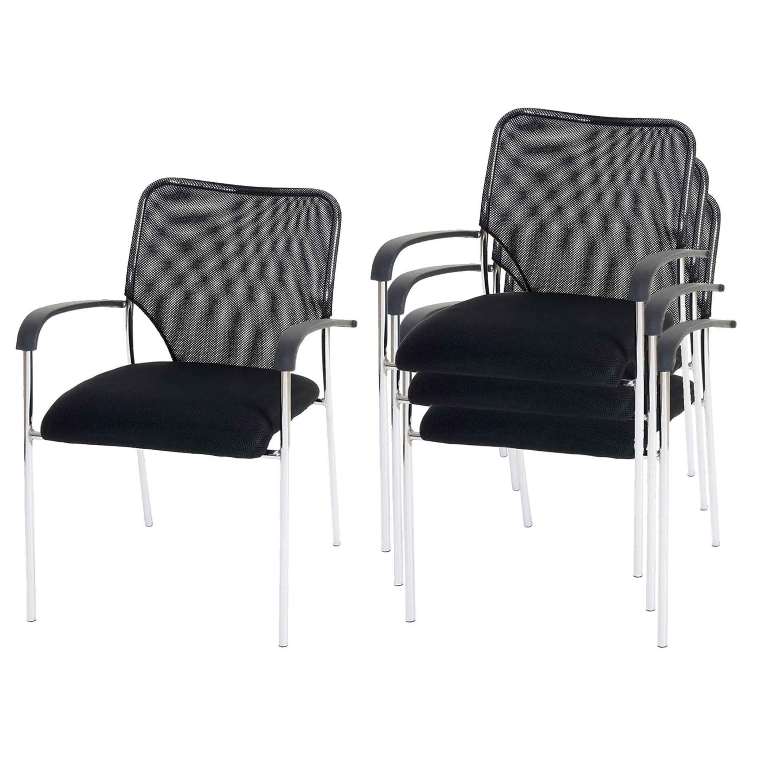 Mendler Lote de 4 sillas de Conferencia/Visitor Tulsa, apilable, Tejido – Asiento Negro, Respaldo Negro
