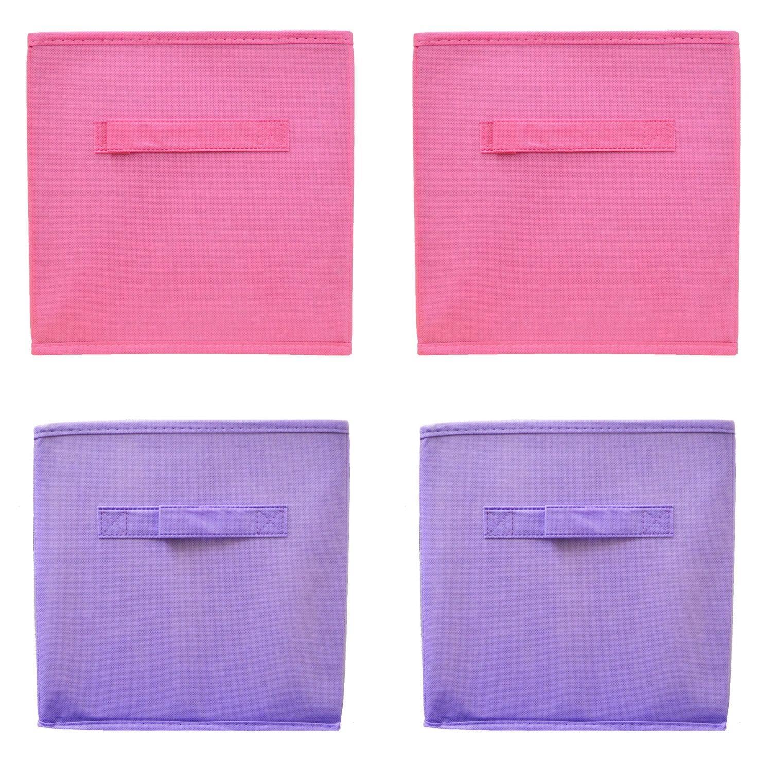 YöL Pack of 4 Folding Storage Cube Space Saver Tidy Home Bedroom Under Bed Playroom Toys - Foldable Clothes Boxes Home Drawer Organiser Baskets Pink - Purple 25cm x 25cm