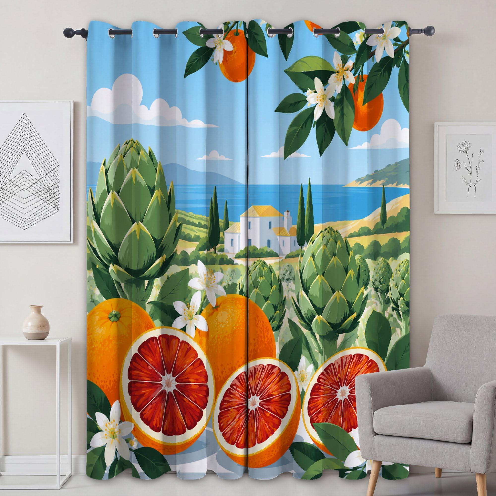 Bedruckte blickdichte Vorhänge, Ländlich, H260 x B140 cm (2er Pack)