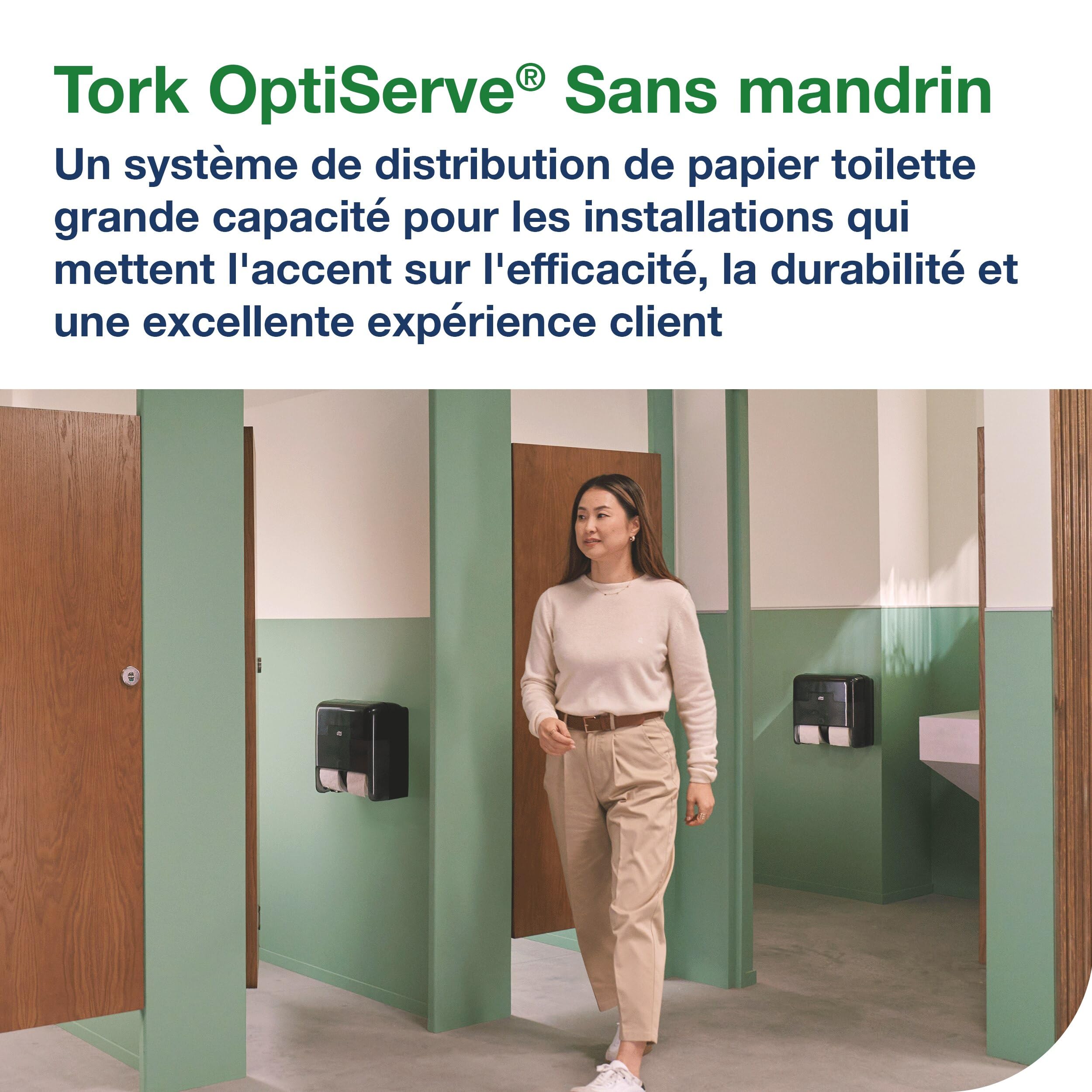 Tork OptiServe Distributeur pour Papier Toilette 4 Rouleaux sans mandrin Noir T7, Distributeur Vertical, Gamme Elevation, 558052