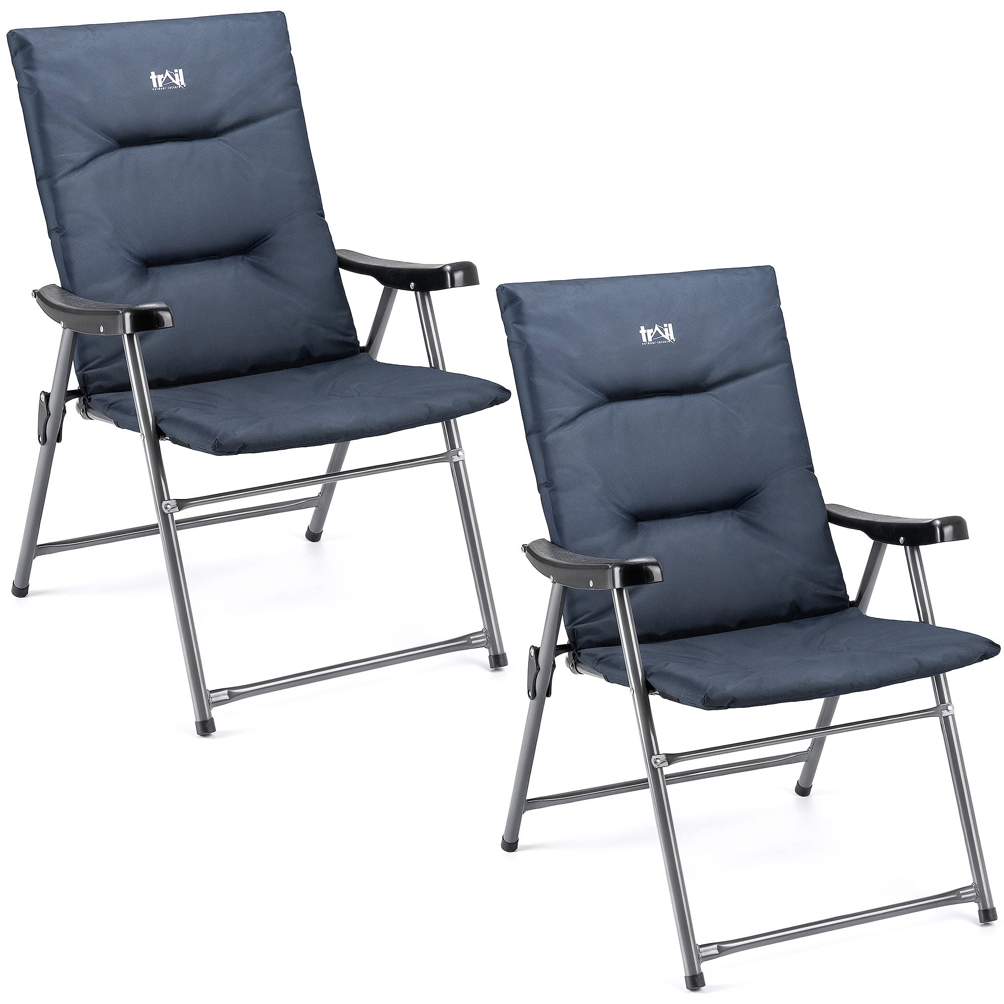 Trail Monarch Folding Camping Chair Padded High Back Outdoor Garden Armchair Seat (2 x Blue & Black)