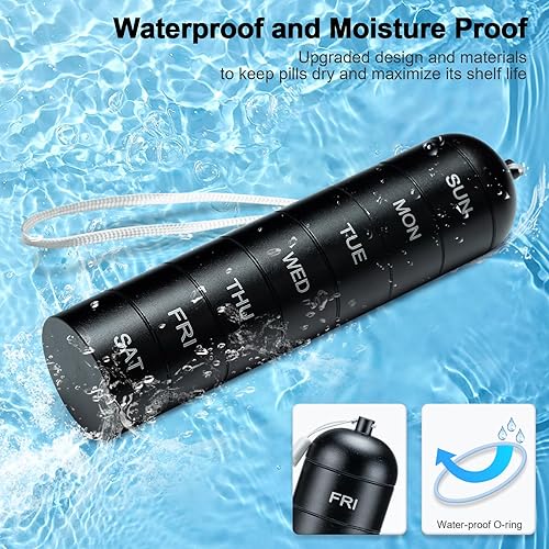 Miniatura 5 de Betife - Organizador de pastillas de metal semanal  Pastillero apilable impermeable de viaje de aleación de aluminio portátil, pastillero de 7 días,