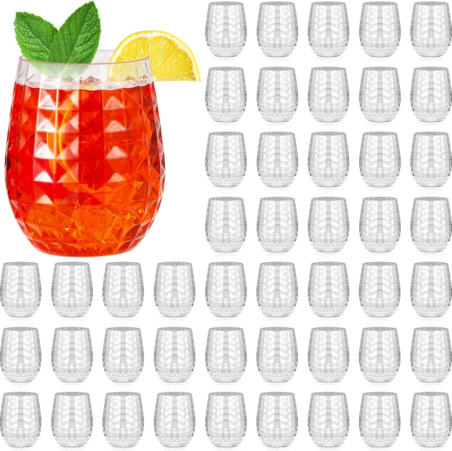 ctosree 48 pcs plastic wine glasses 12 oz plastic cocktail glasses hawaiian tiki pineapple cups clear stemless reusable whiskey champagne cups shatterproof unbreakable mugs for summer party wedding