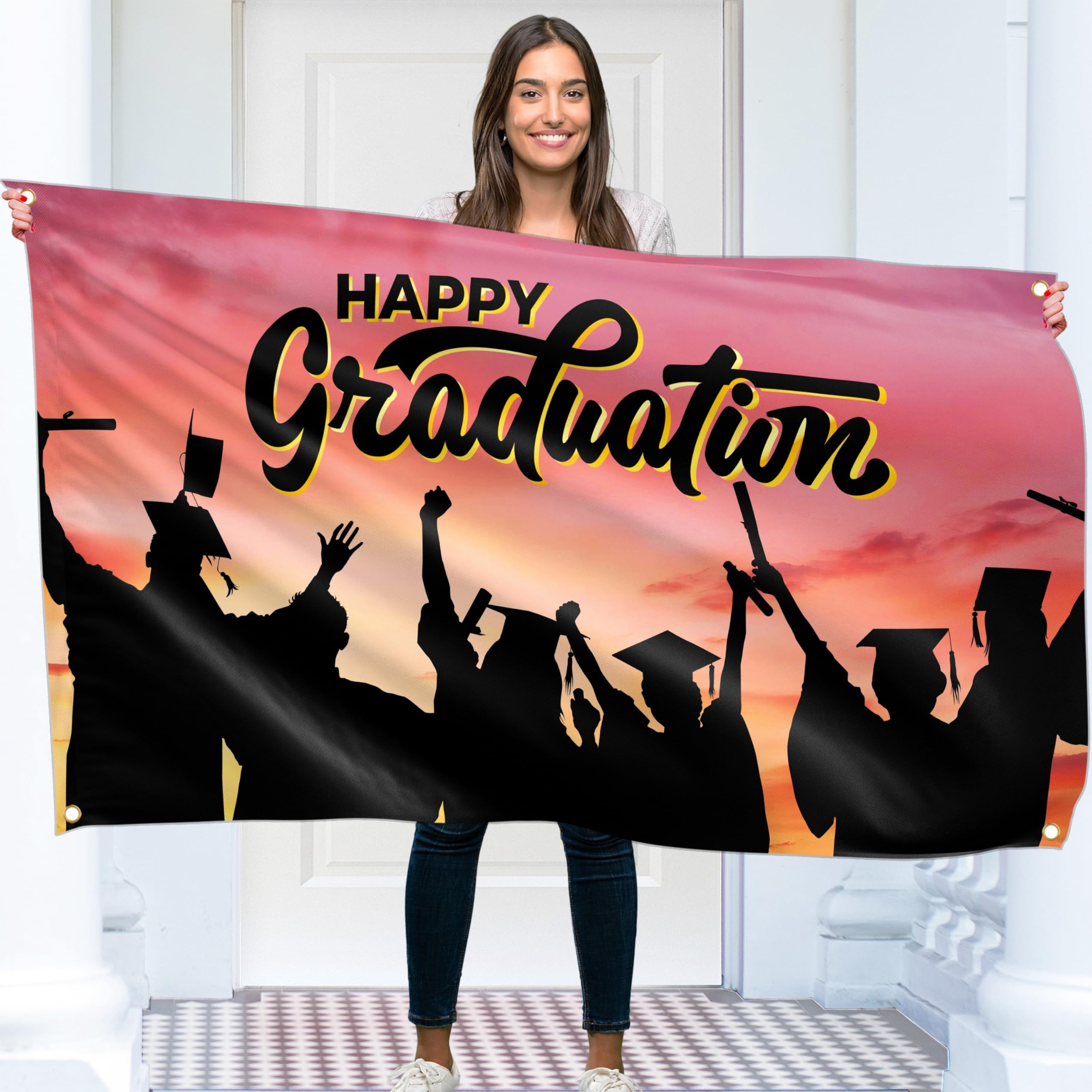 Graduation Banner - Congratulations Decorations 5x3ft - Well Done Banner - We Are So Proud of You - You Did It (Pink Sunset)
