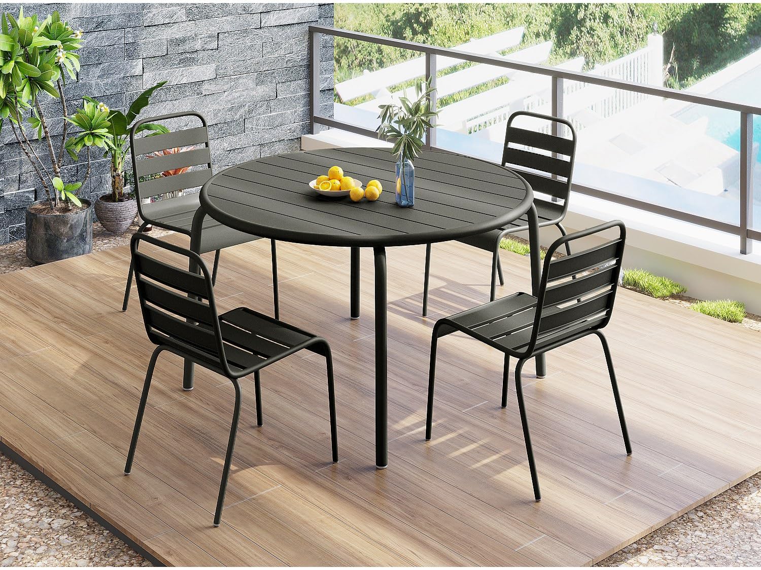 Vente-unique - Table de Jardin Ronde D.110 cm en métal - Gris Anthracite - MIRMANDE de MYLIA