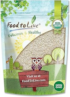 Organic Hulled Sesame Seeds, 1 Pound – Whole Raw White Sesame Seeds, Non-GMO, Kosher, Vegan, Unroasted, Bulk. High in Iron, and Calcium. Perfect for Tahini Paste, for Sprinkling Baked Goods, Stir-fries, and for Salads.