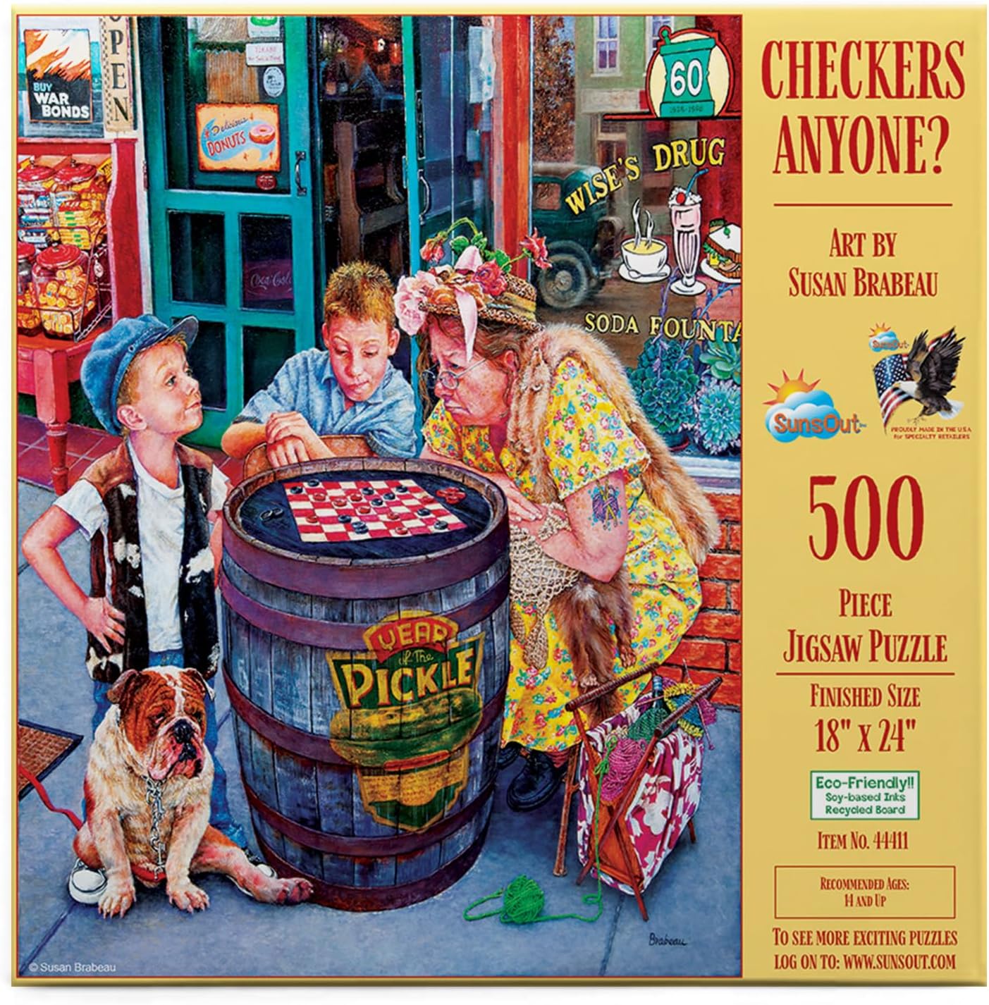 SUNSOUT INC - Checkers Anyone? - 500 pc Jigsaw Puzzle by Artist: Susan Brabeau - Finished Size 20" x 27" - MPN# 44411