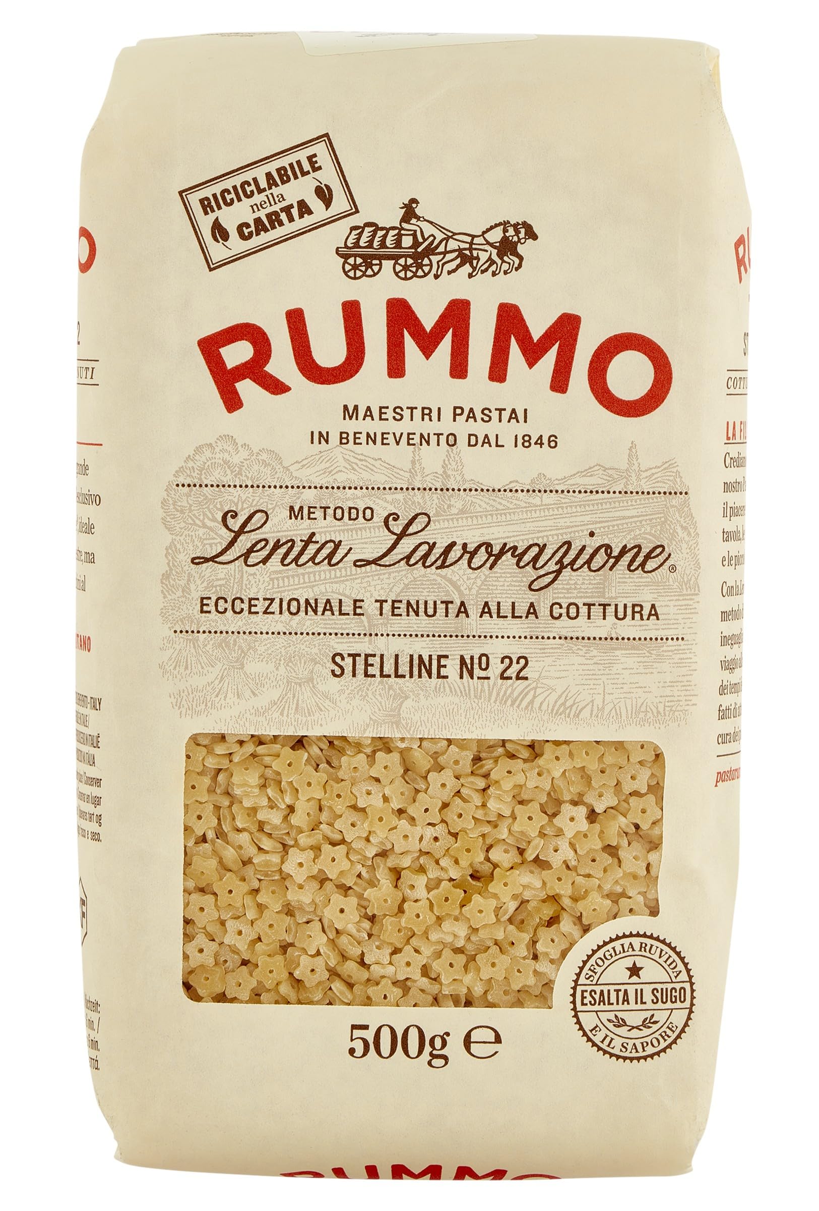 Rummo Stelline No.22 - Small Star-Shaped Pasta, Premium Italian Pasta, 500 g (Pack of 1)