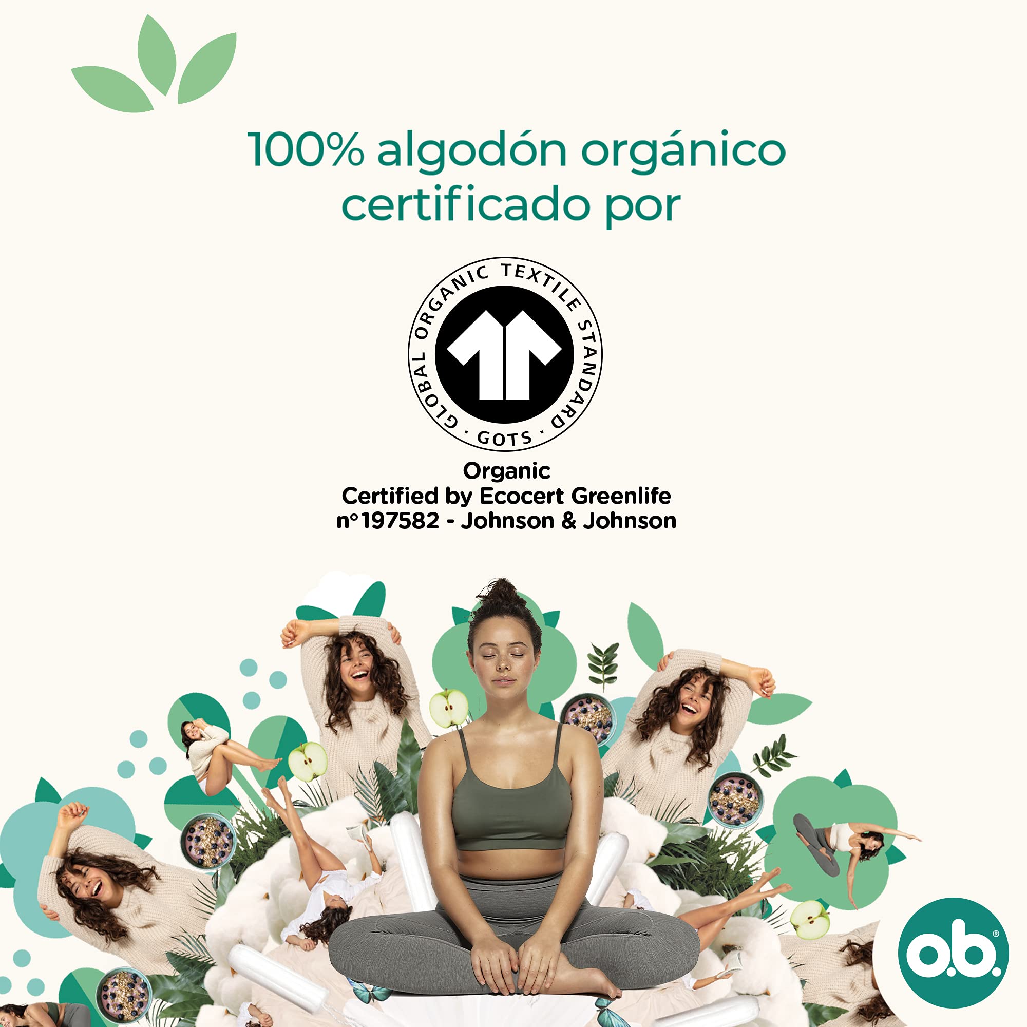 o. b. ORGANIC Tampony ze 100% bawełny organicznej (1 x 16 szt.), tampony bez aplikatora o normalnej chłonności, jednorazowe tampony wolne od szkodliwych substancji