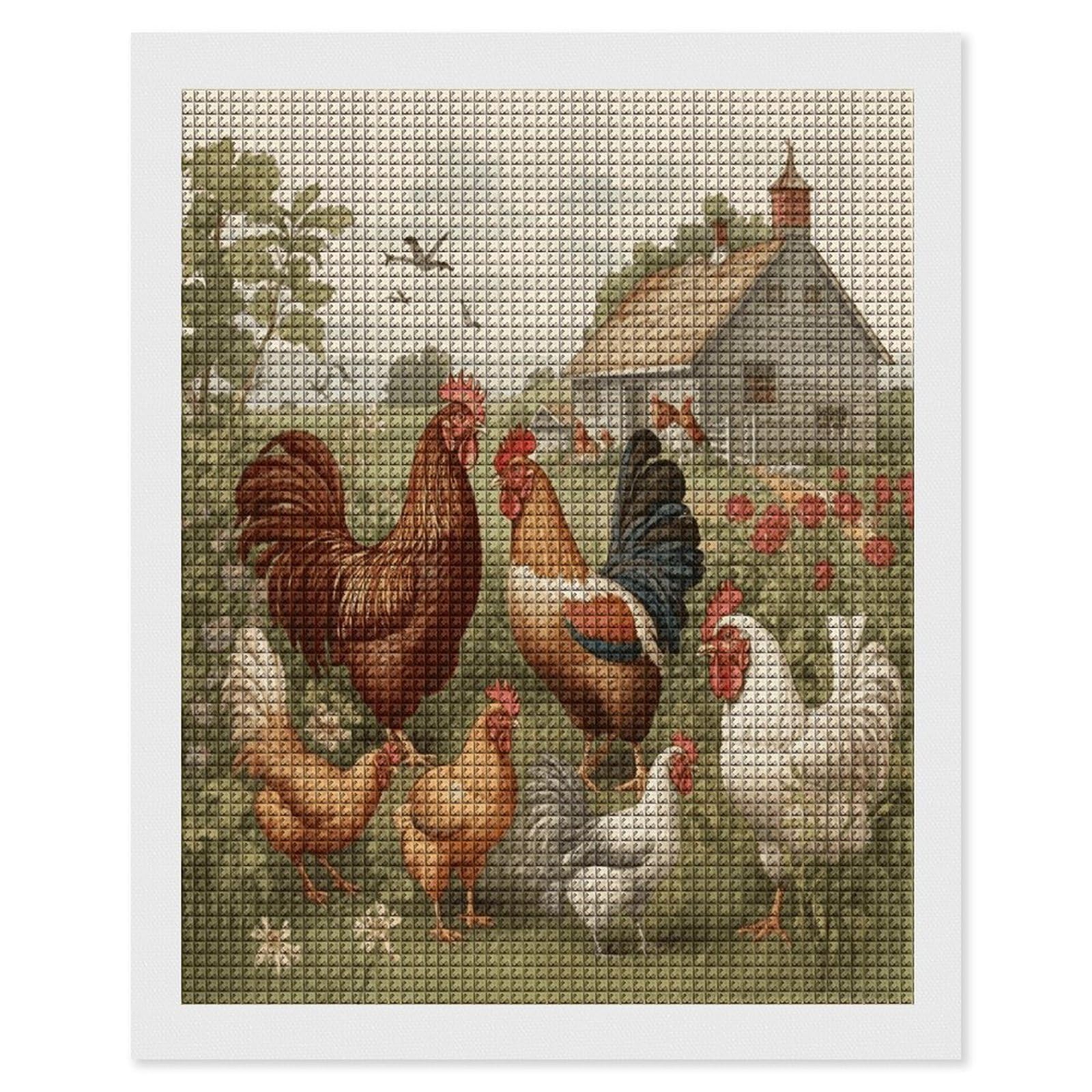 FodPand Chickens and Farm Diamond Painting Kit for Beginner Fun 5D DIY Crafts for Adults Diamond Art Kits Square Diamond Art Canvas Painting Gem Art Crafts for Home Wall Decor 16"x20"