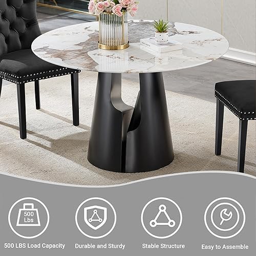 Miniatura 6 de Pvillez Juego de 5 mesas de comedor, 4 tubos en forma de C de piel sintética cromada blanca y mesa de comedor de vidrio de 63 pulgadas con mesa de