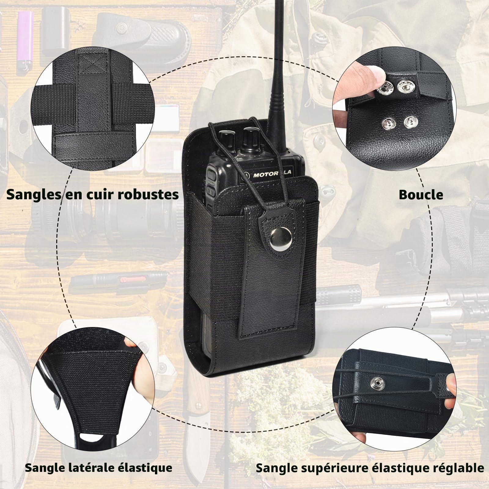 UAYESOK Pochette pour Talkie-Walkie,Porte Radio Molle Tactique, étui Cuir Radio Réglable pour Gilet pour Baofeng Kenwood President Icom Midland Yaesu Motorola DP1400 CP040 GP88 DP4400