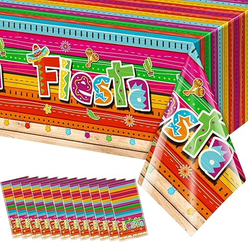 Jectivs Mantel de plástico con estampado de Cinco de Mayo, 12 piezas, para fiestas, tacos, noches, cumpleaños y suministros de fiesta temática