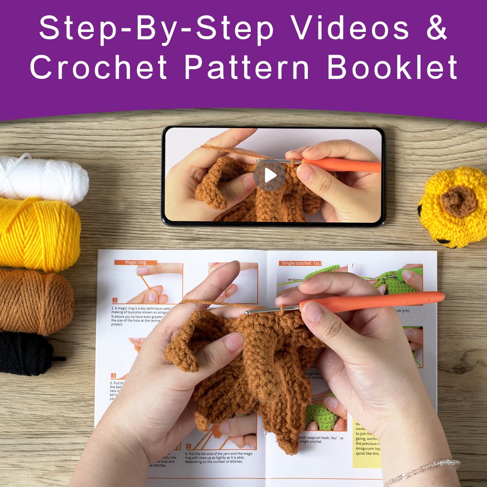 Kit Uncinetto Per Principianti Con Video Tutorial – Include Filato, Uncinetto E Accessori Per Creare Una Zucca Gattina