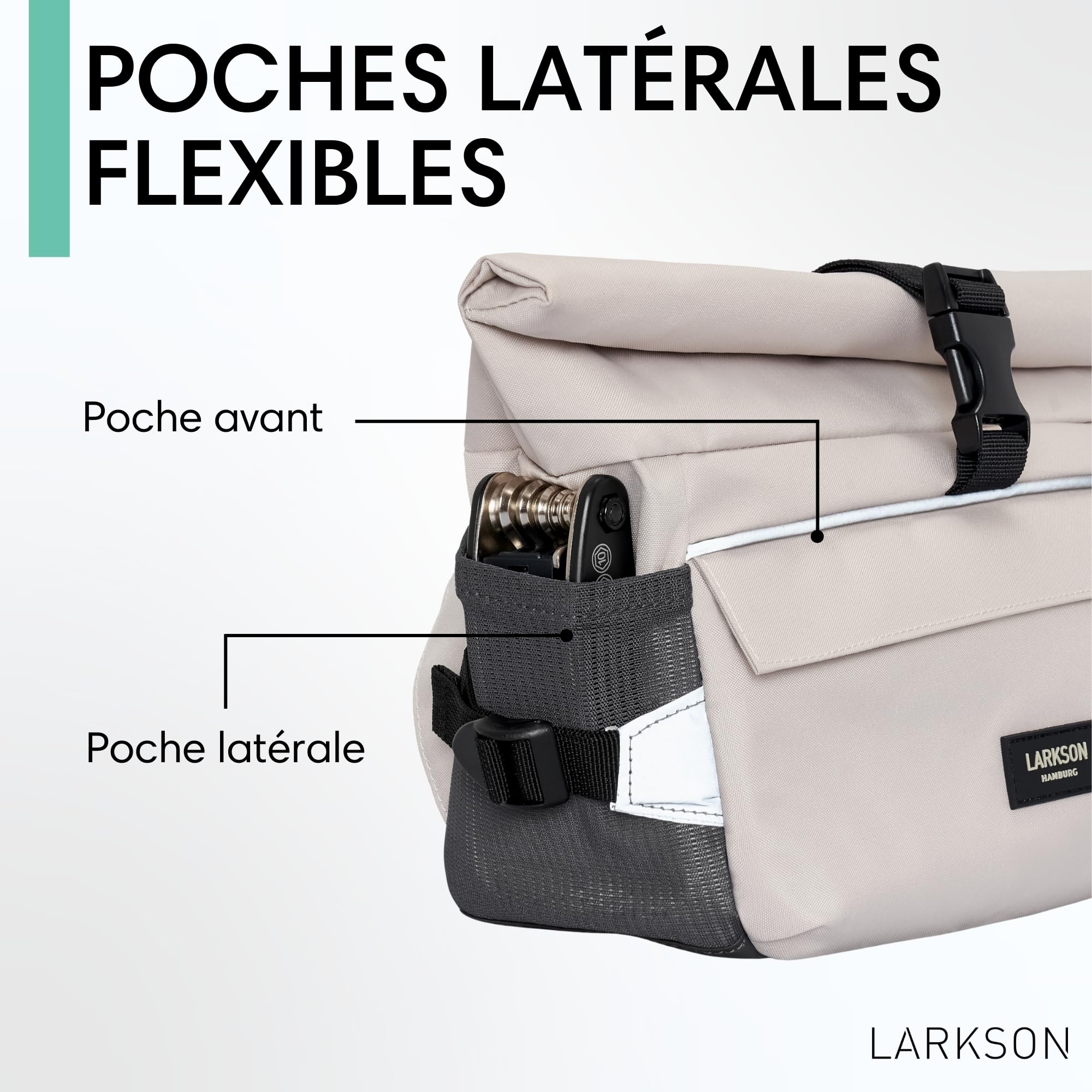 LARKSON Sacoche de Guidon Vélo Beige - Lasse - 2 en 1 Sacoche de Vélo & Sac à Bandoulière - Sacoche Bikepacking pour Guidon Avant avec Réflexion - Hydrofuge