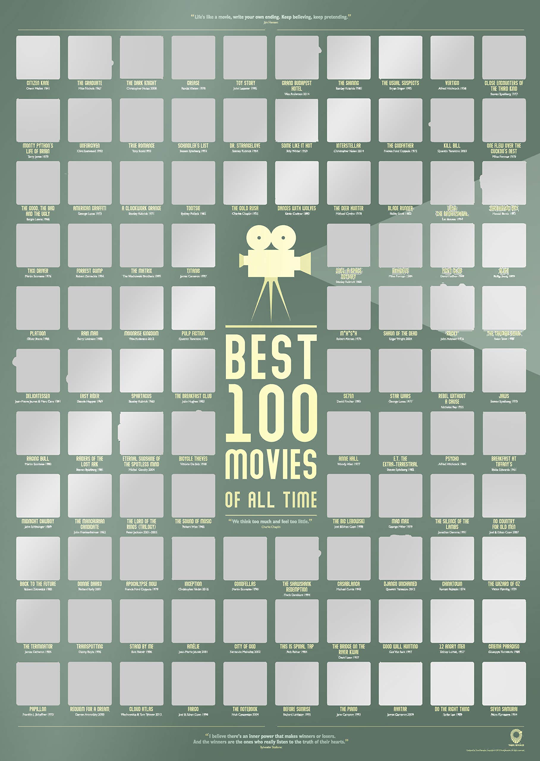100 Movie Scratch Off Poster by Travel Revealer Top Films of All Time