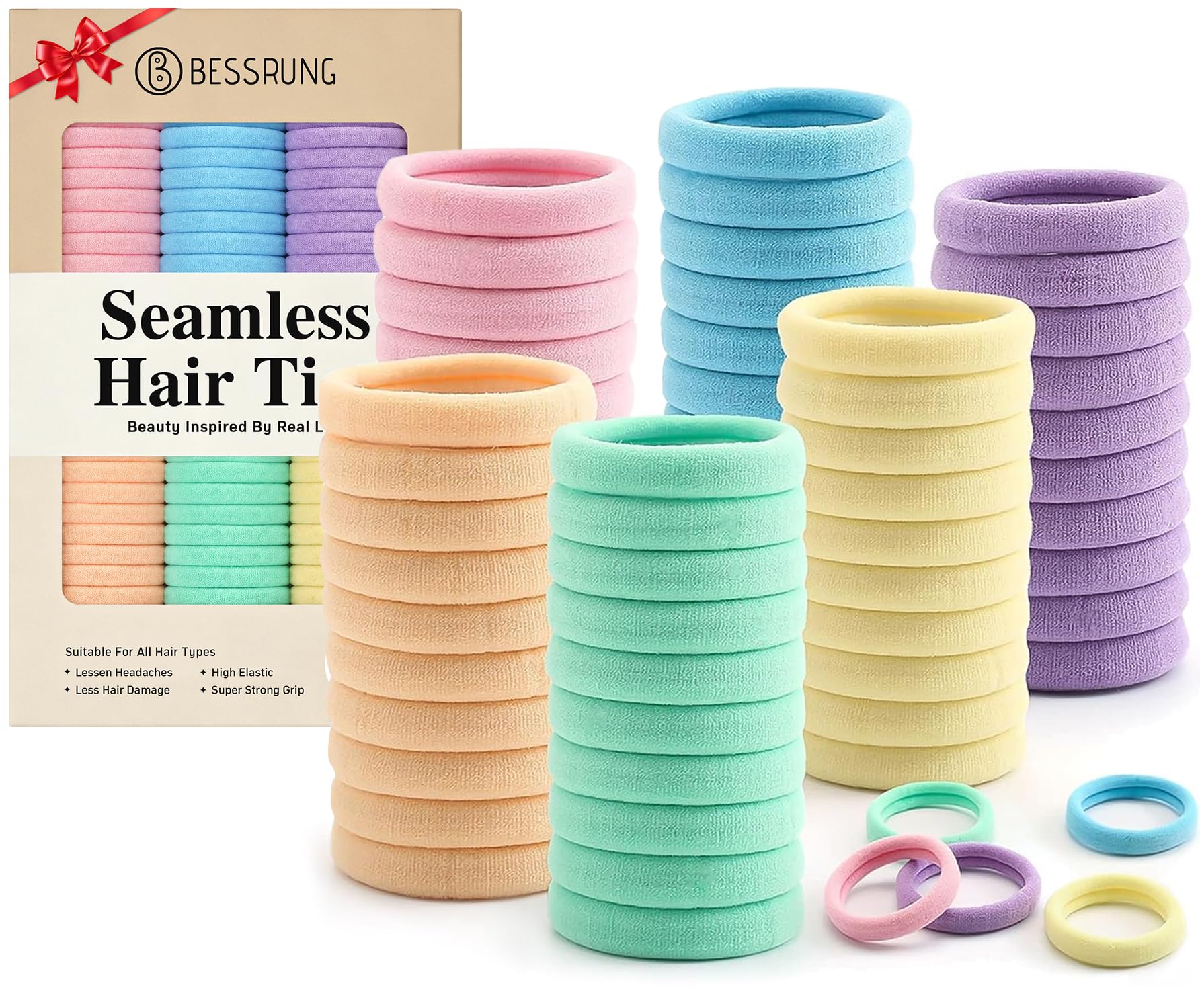 100 Pcs Thick Seamless Spring Hair Ties, Ponytail Holders Hair Accessories No Damage for Thick Hair Christmas Gift(Spring Colors)